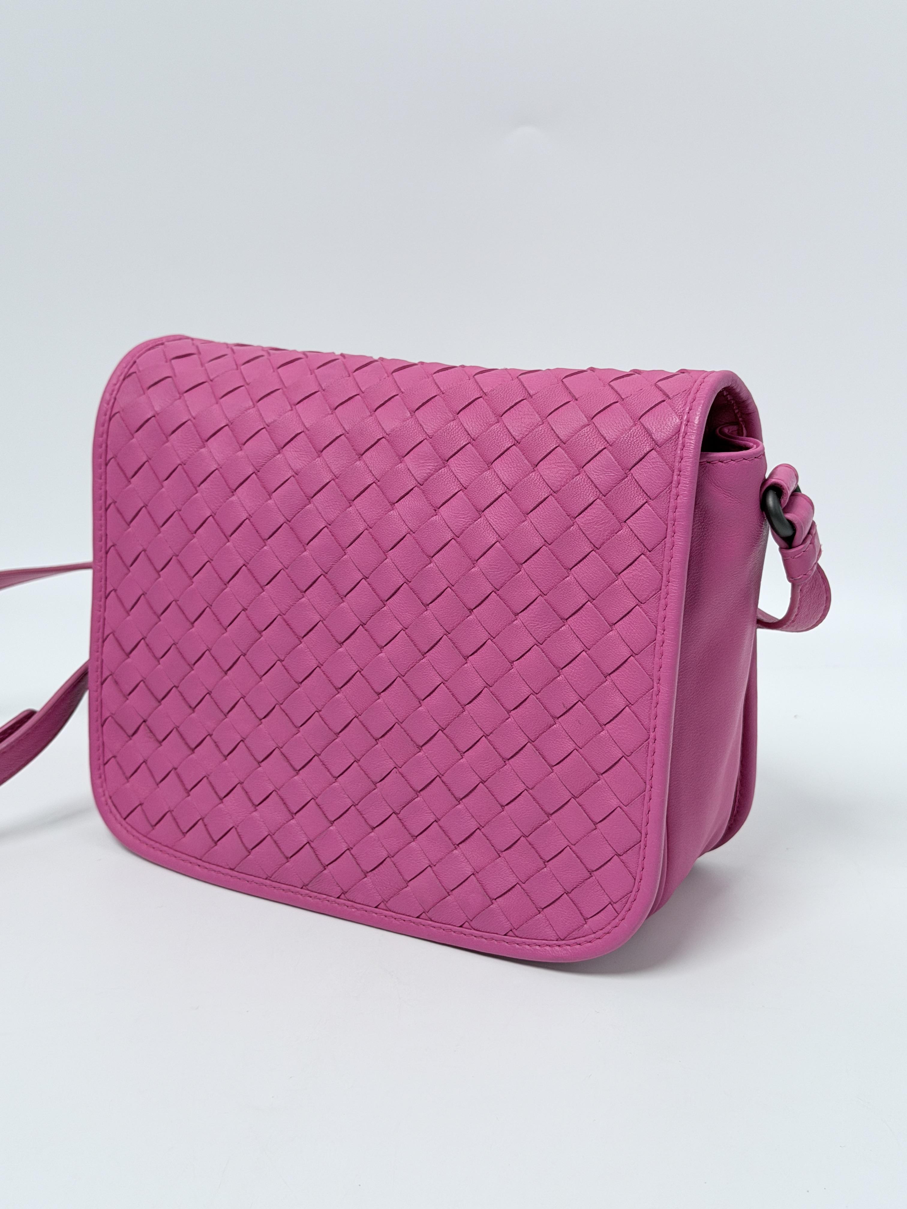 Pre-owned BOTTEGA VENETA leather Crossbody bags Intrecciato Flap Bag Nappa Crossbody Shoulder Purse Pink JD1090BV