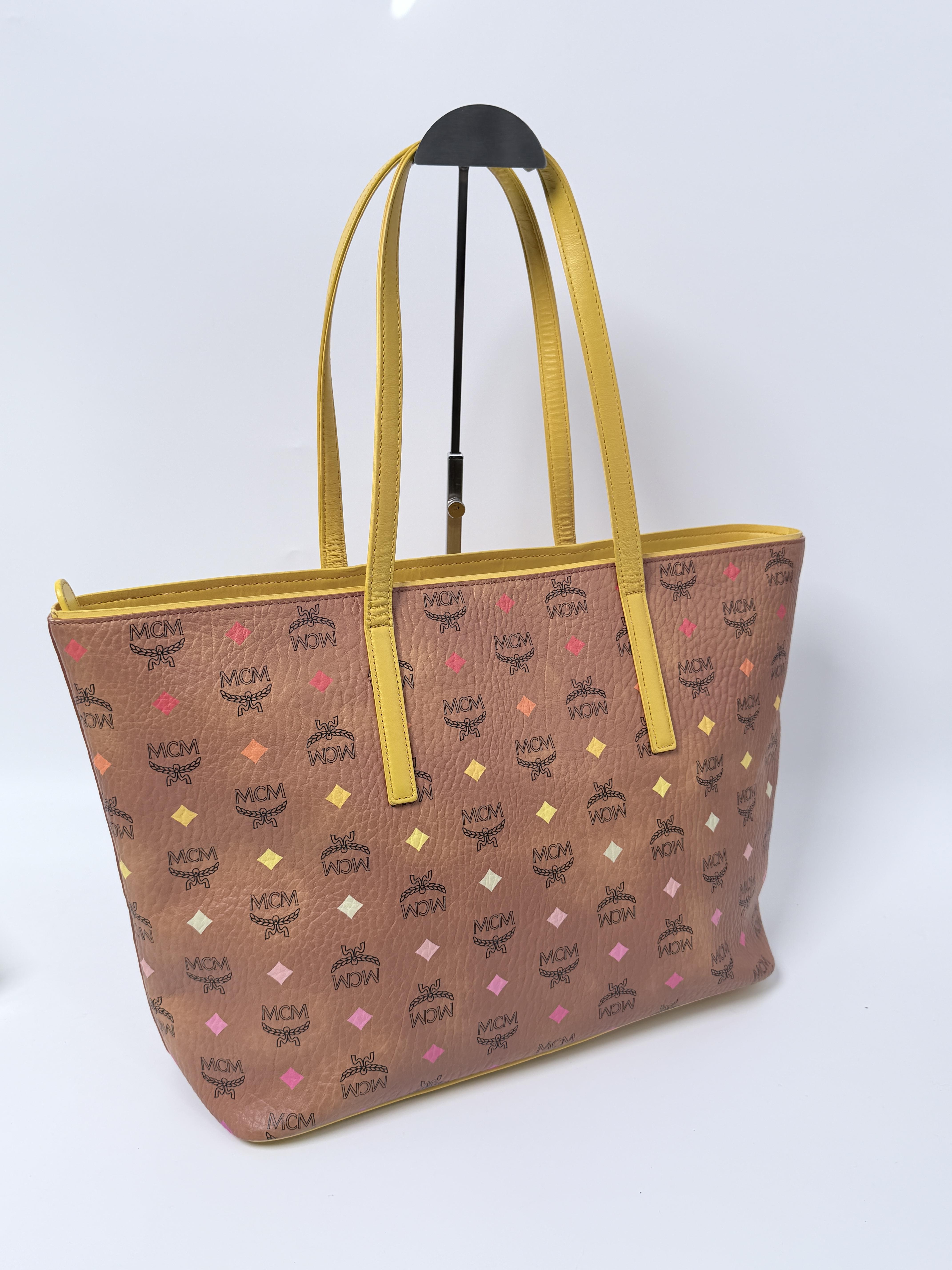Pink and Yellow Flight Edition Visetos Medium Anya Shopper Tote Bag Shoulder Handbag JD163MCM