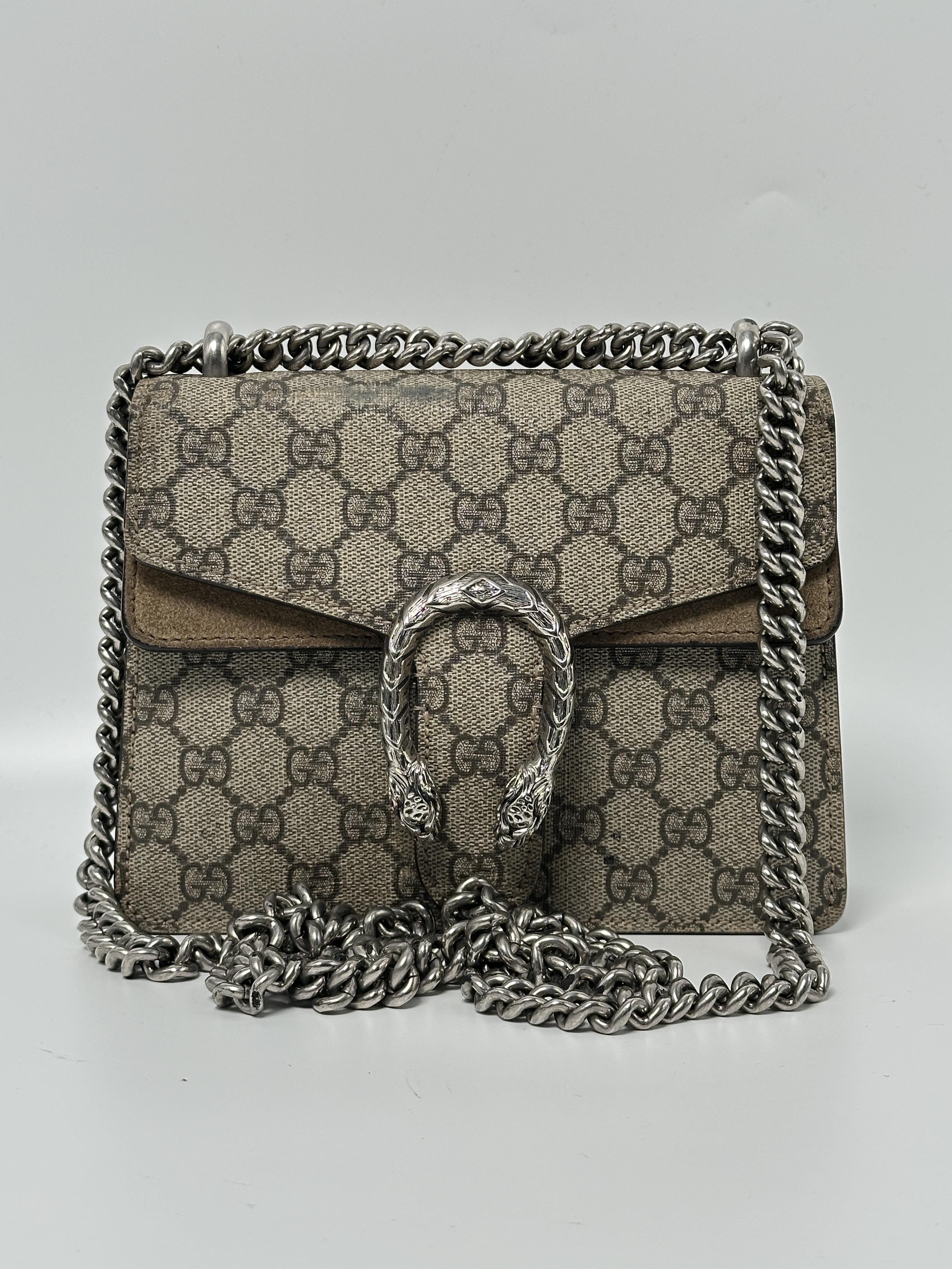 Pre-owned GUCCI GG canvas Crossbody Bags Gucci Dionysus GG Supreme Mini Shoulder / Crossbody Bag Taupe ZS023GG