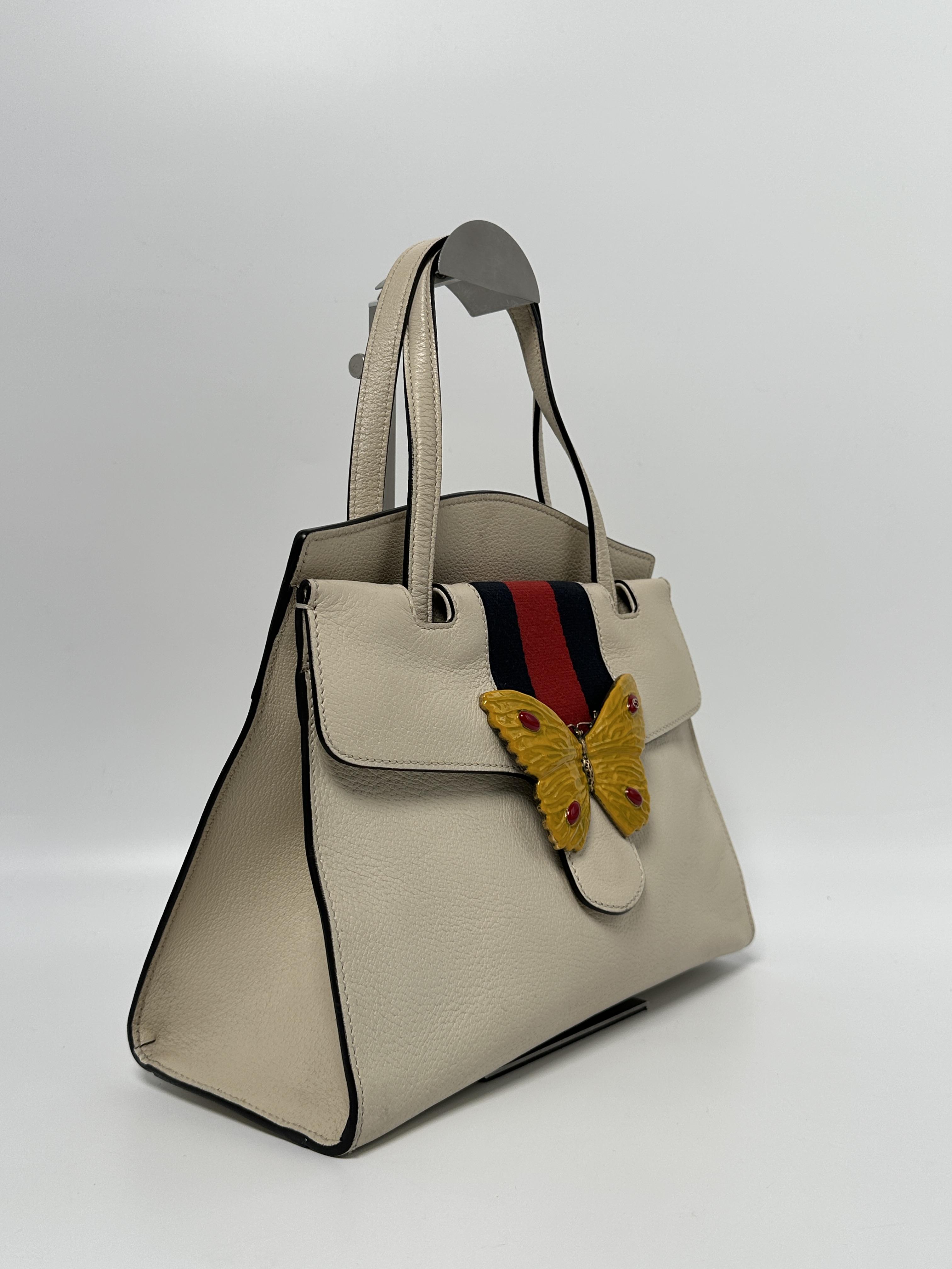 Pre-owned GUCCI Leather Crossbody Bags Medium Linea Totem Butterfly Top Handle Bag Shoulder Ivory Web JD820GG