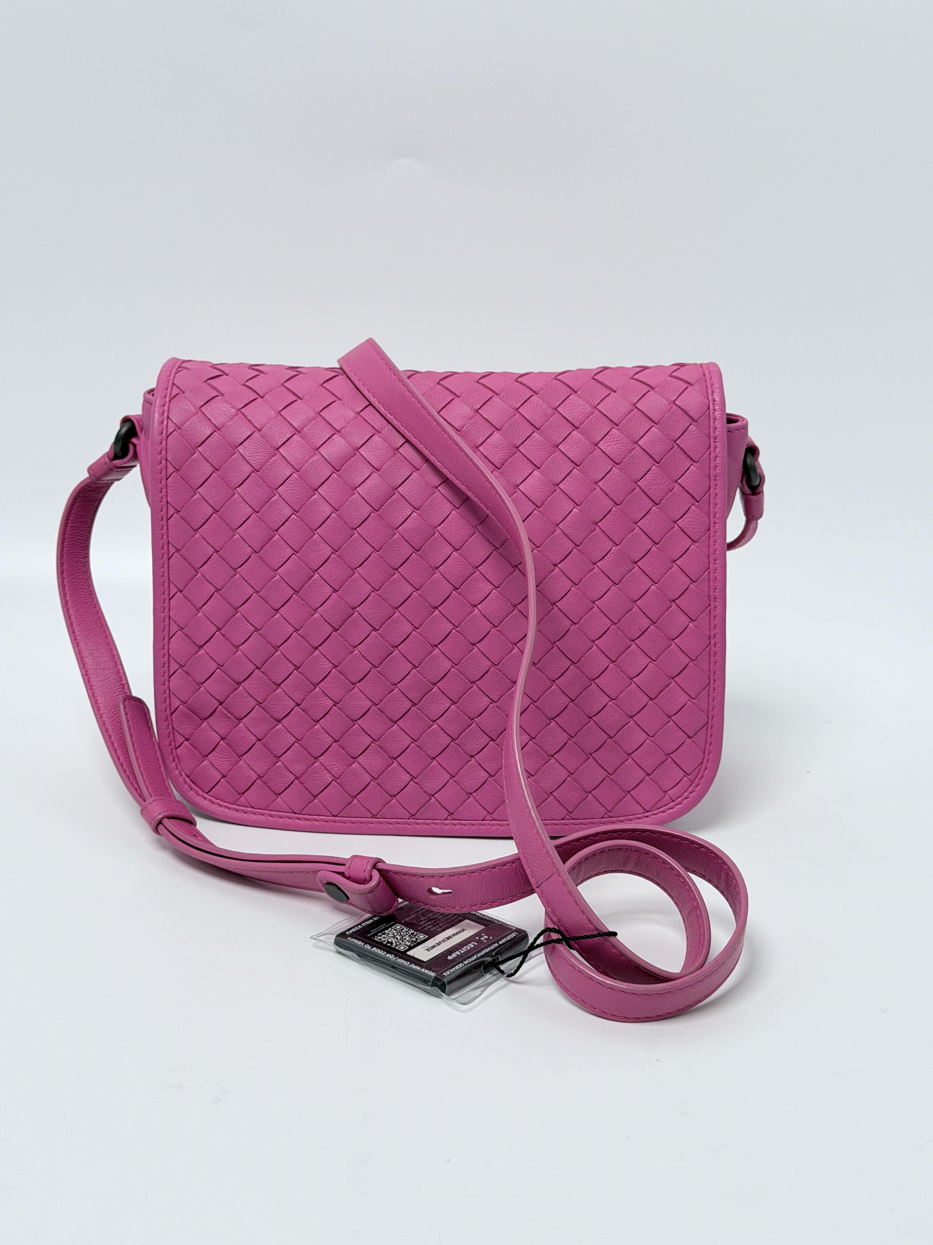 Pre-owned BOTTEGA VENETA leather Crossbody bags Intrecciato Flap Bag Nappa Crossbody Shoulder Purse Pink JD1090BV