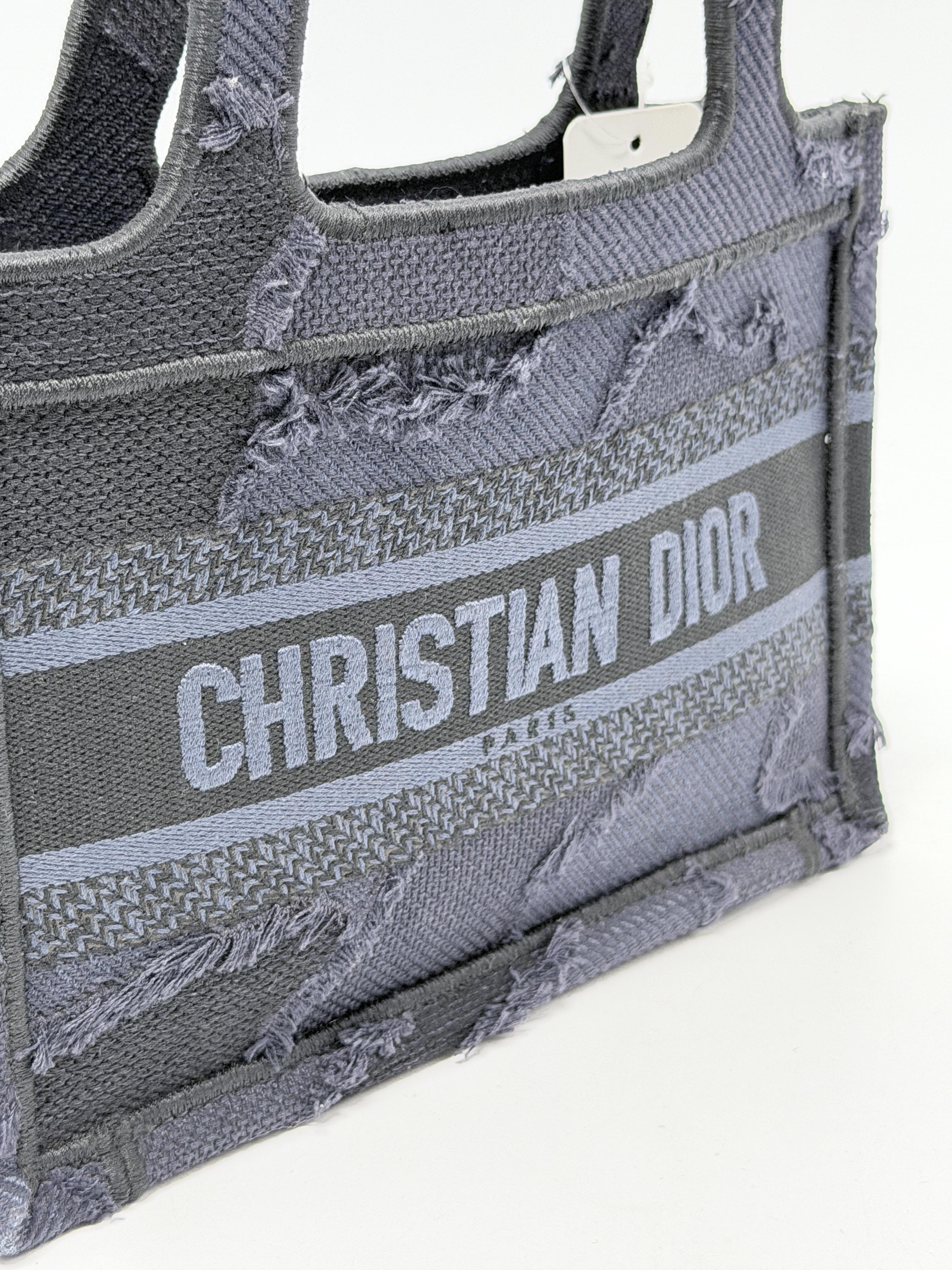 Christian Blue Frayed Oblique Embroidery Mini Book Tote Bag XU011CD