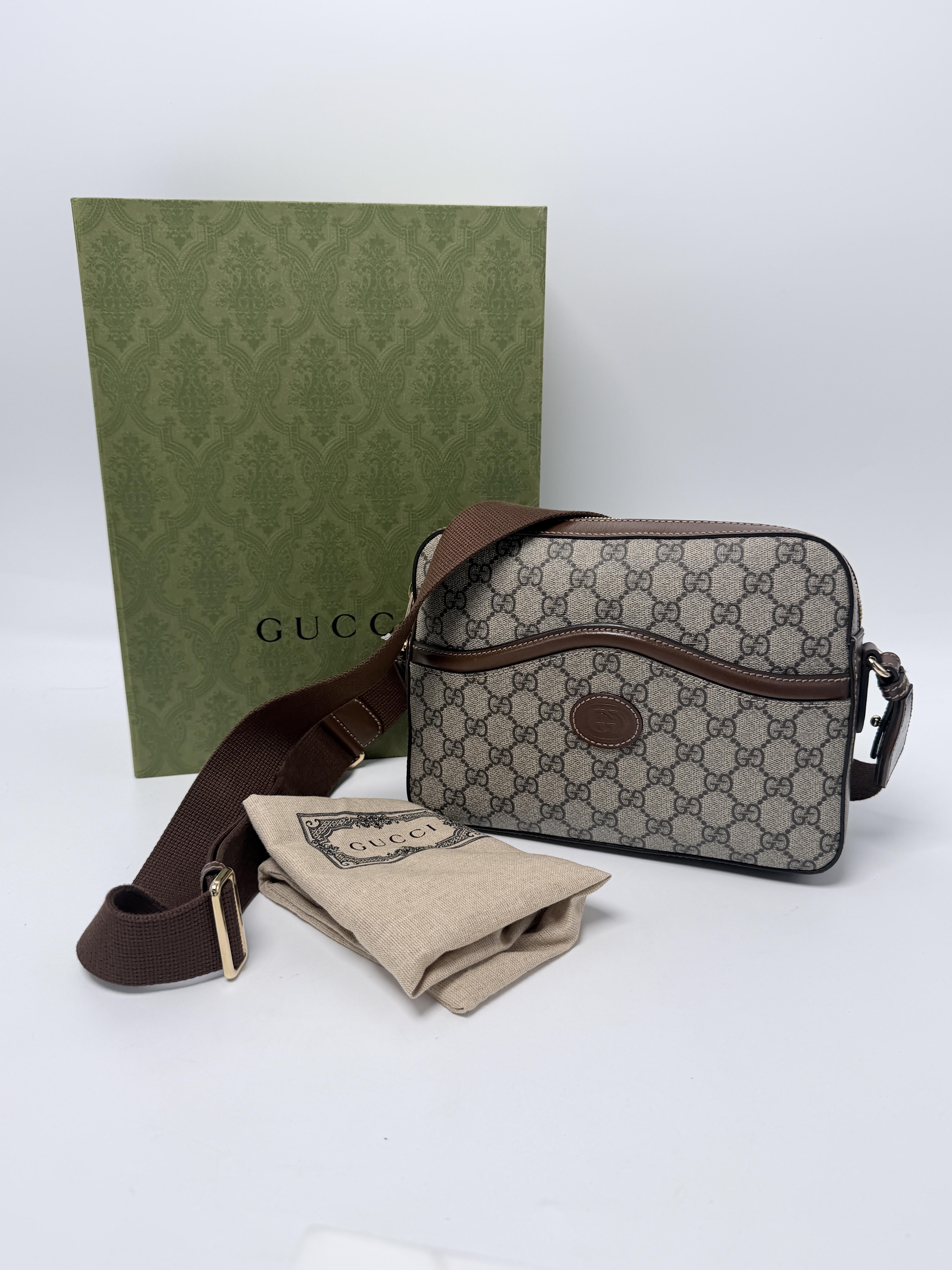 Retro Interlocking G Messenger Camera Bag GG Supreme Beige Brown HB023GG