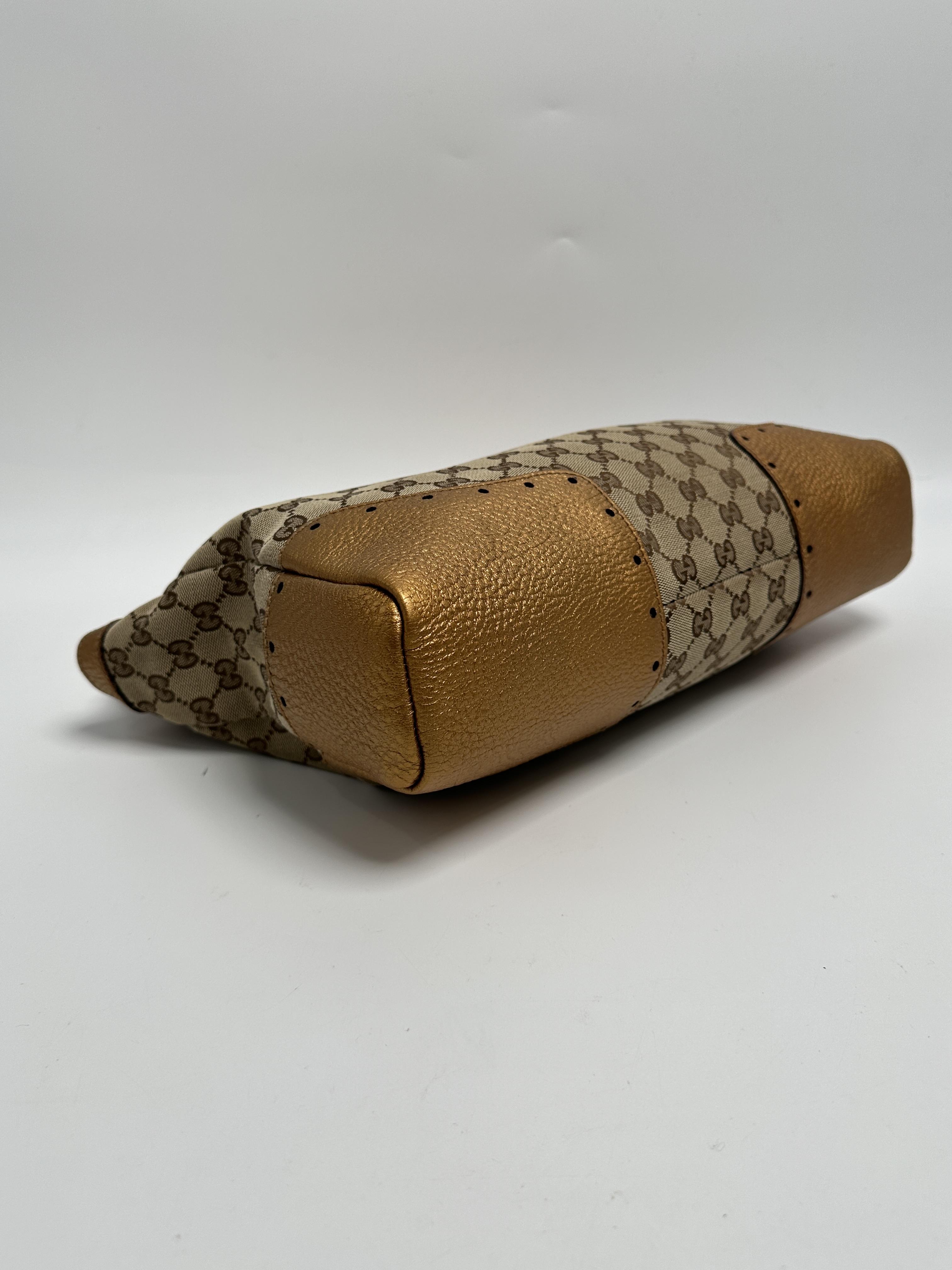 GG Punch Top Handle Bag Metallic Gold Leather Trim JD433GG