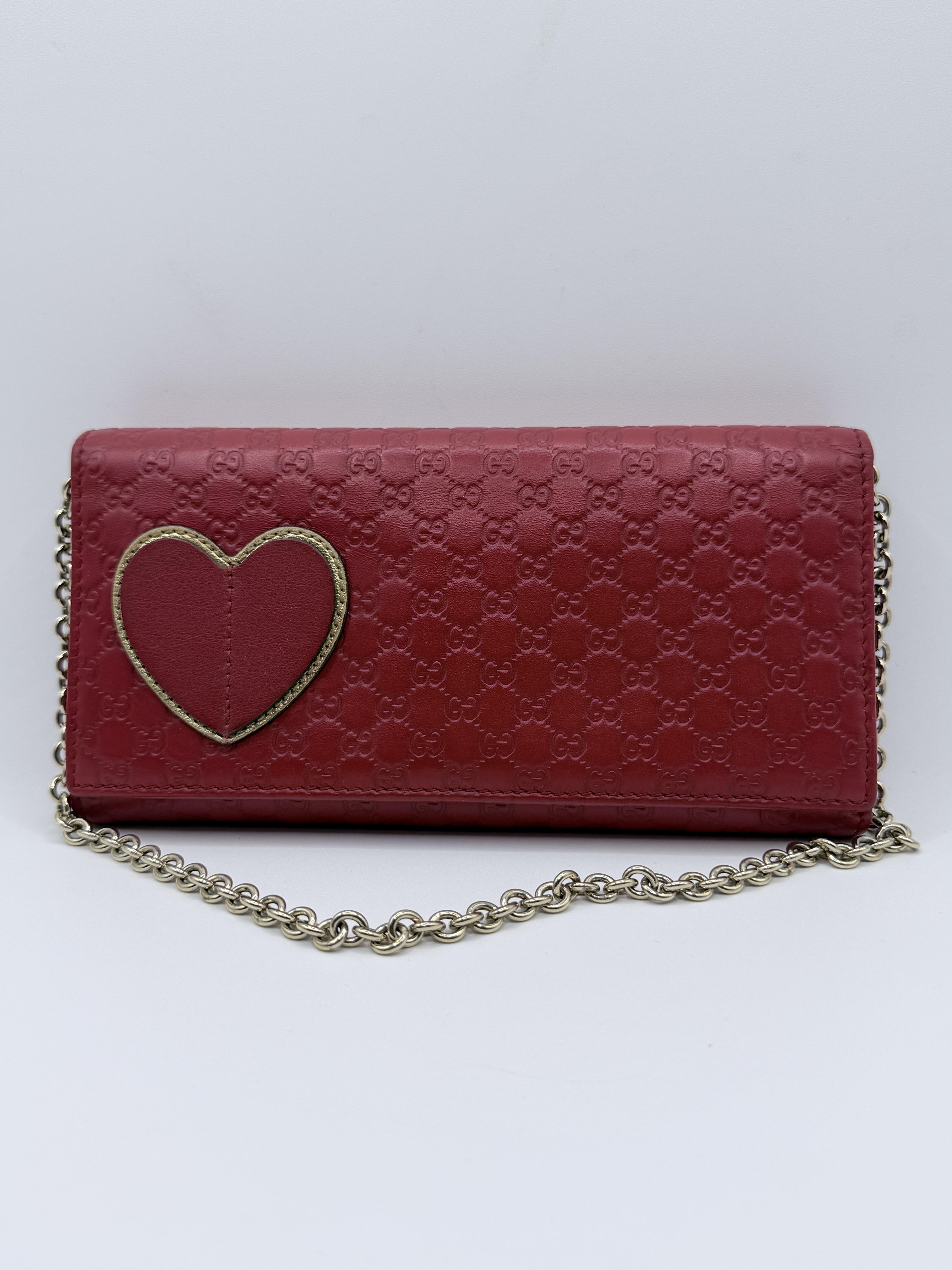 Microguccissima Red Heart Chain Wallet Continental Clutch SH524GG