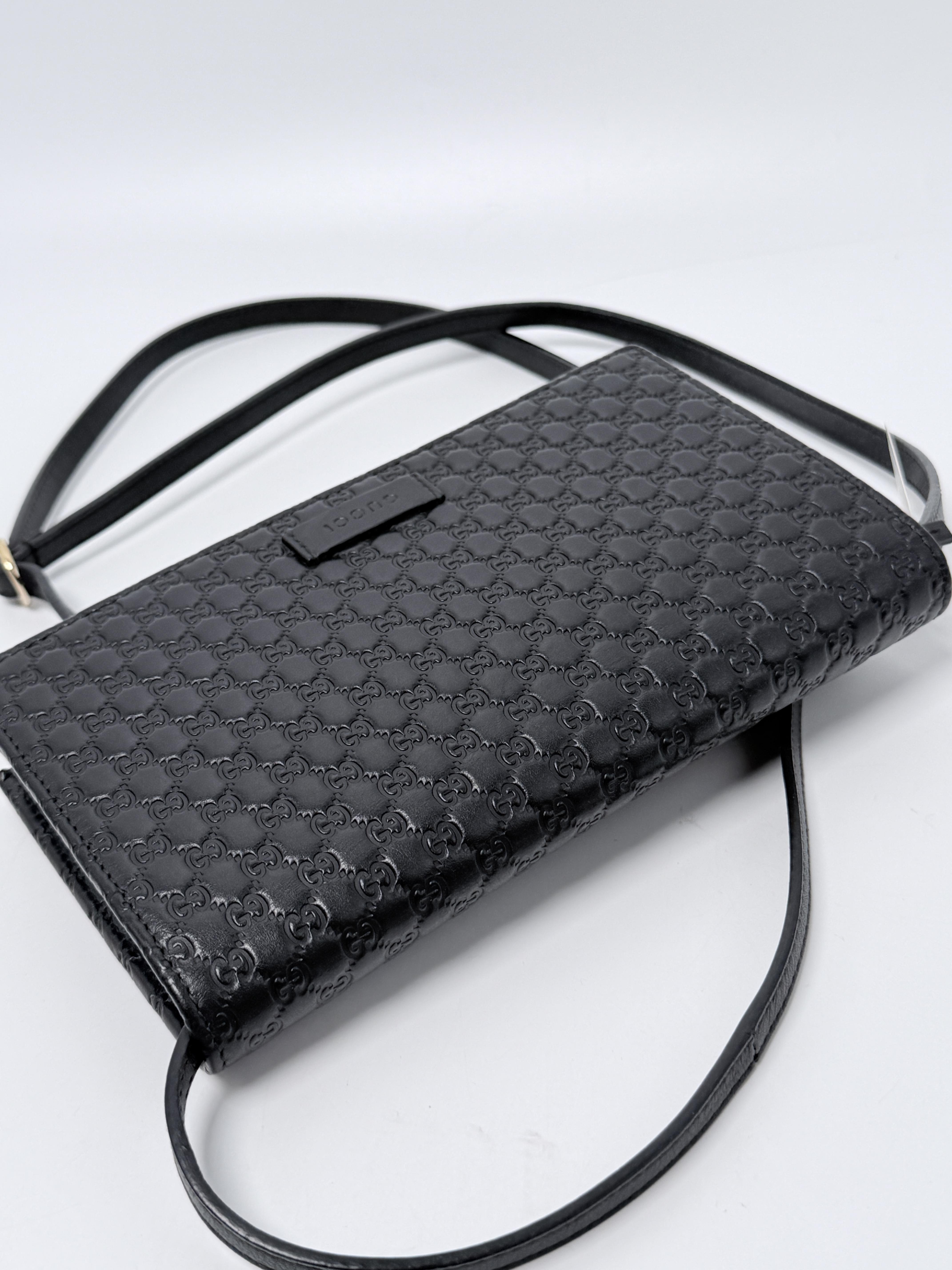 Microguccissima Crossbody Bag Black Wallet on Strap Clutch ZS095GG