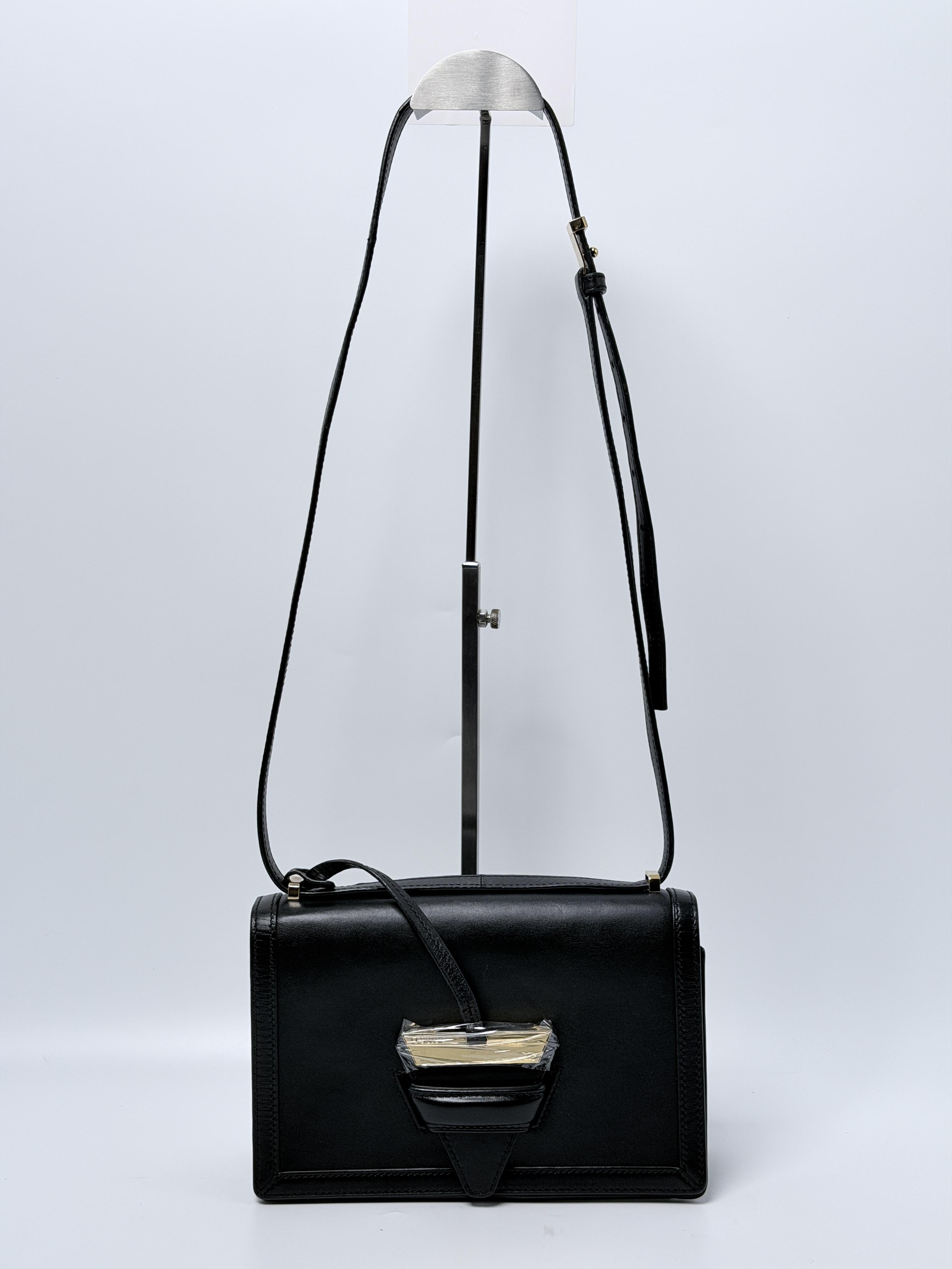 Barcelona Small Bag Black Box Calfskin Crossbody Shoulder Handbag ZS006LW