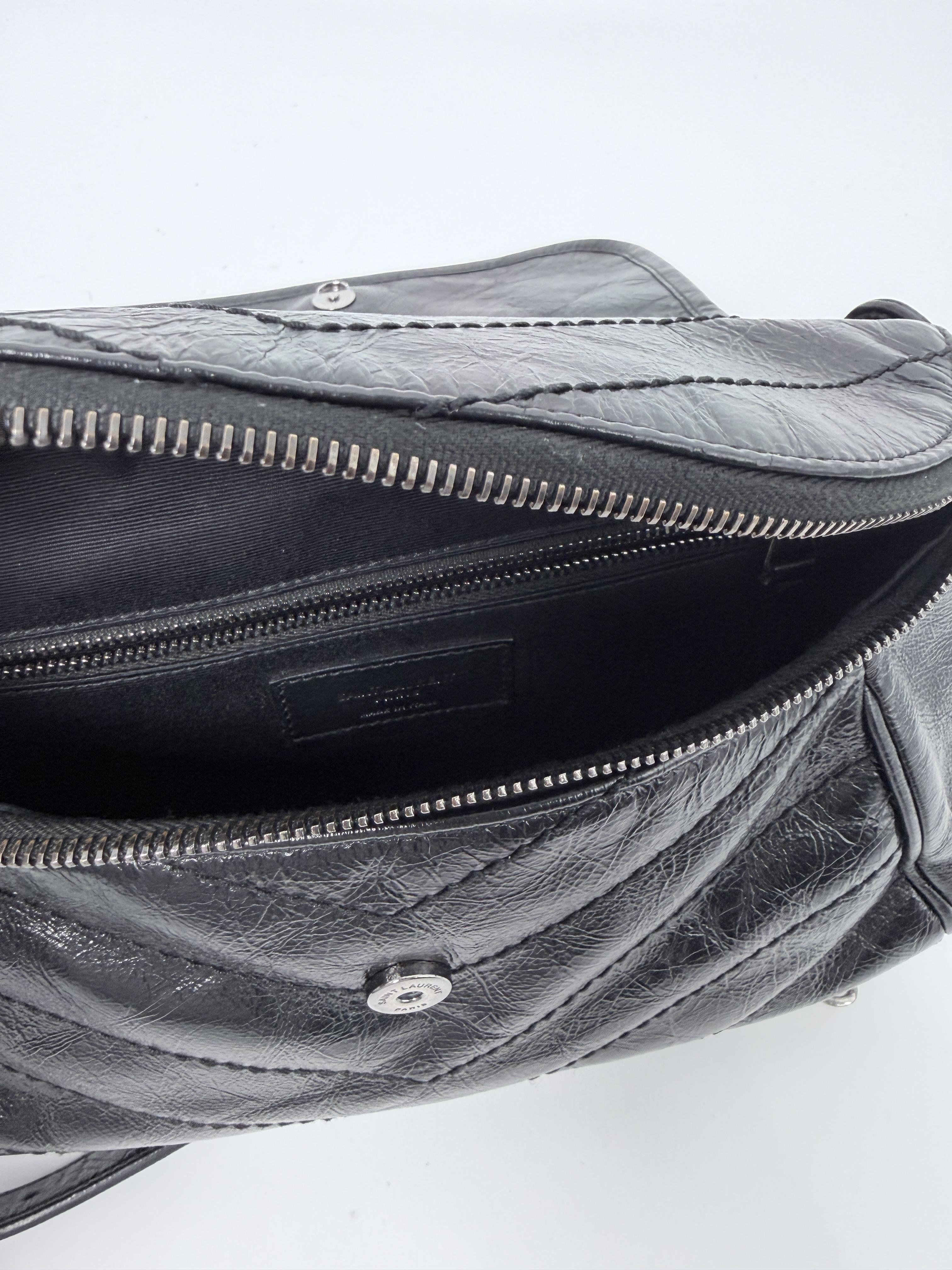 Saint Laurent Niki Belt Crossbody Bag Black Chevron Quilted BIN002YS