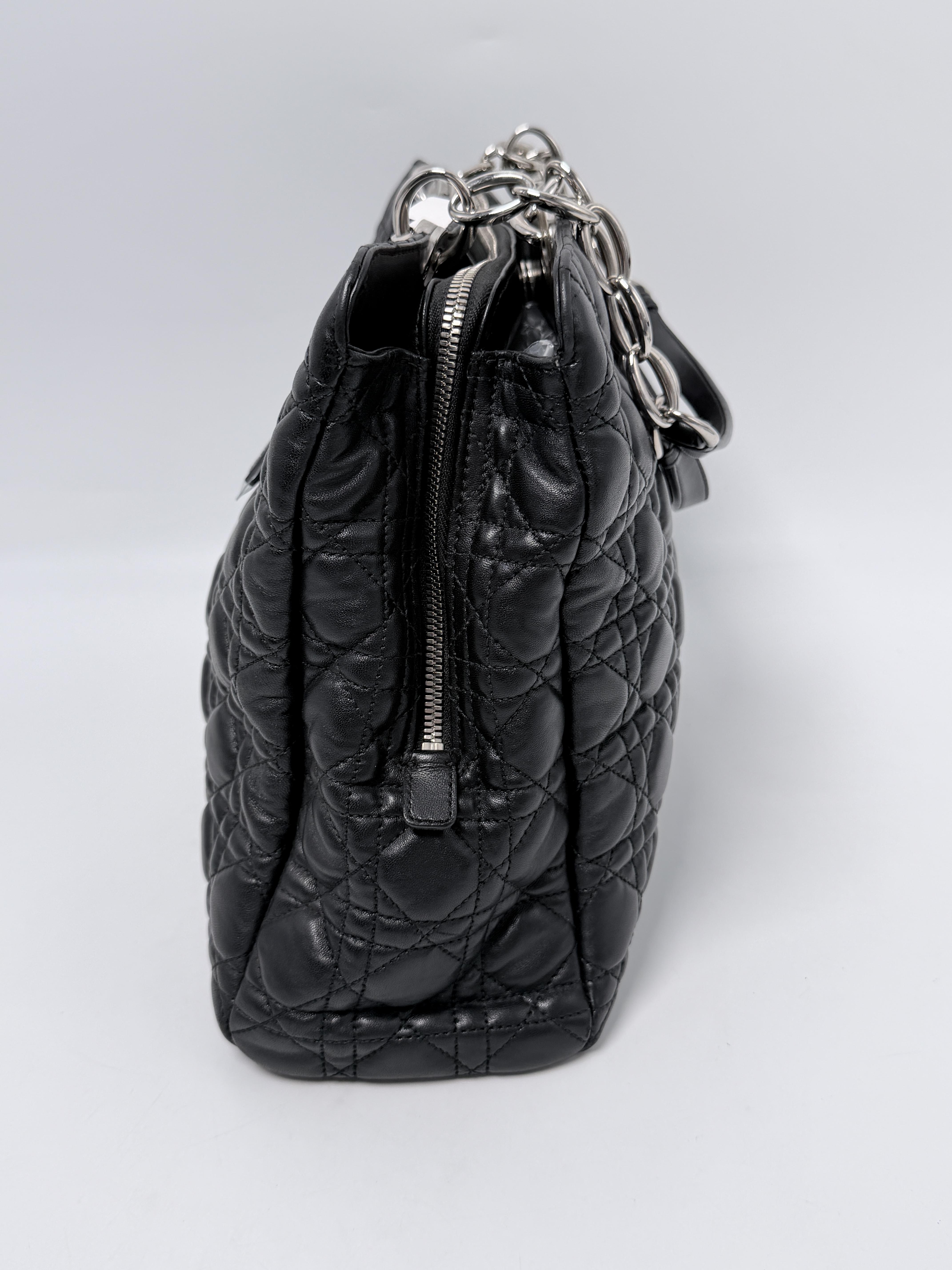 Christian Black Cannage Quilted Lambskin Soft Shopping Tote Bag JA1231DR