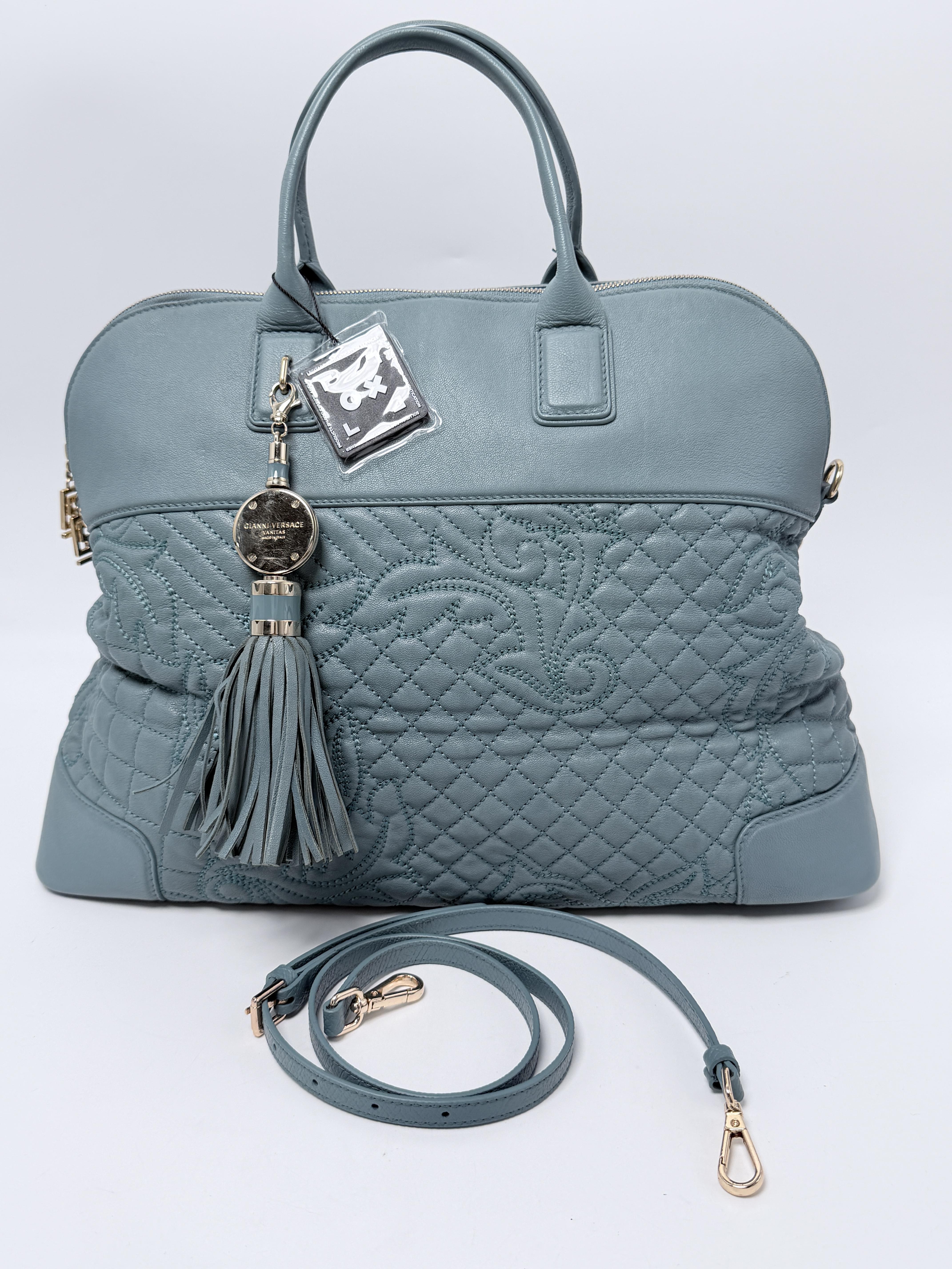 Medium Athena Barocco Quilted Vanitas Dome Satchel (Light Blue) JD1209VS