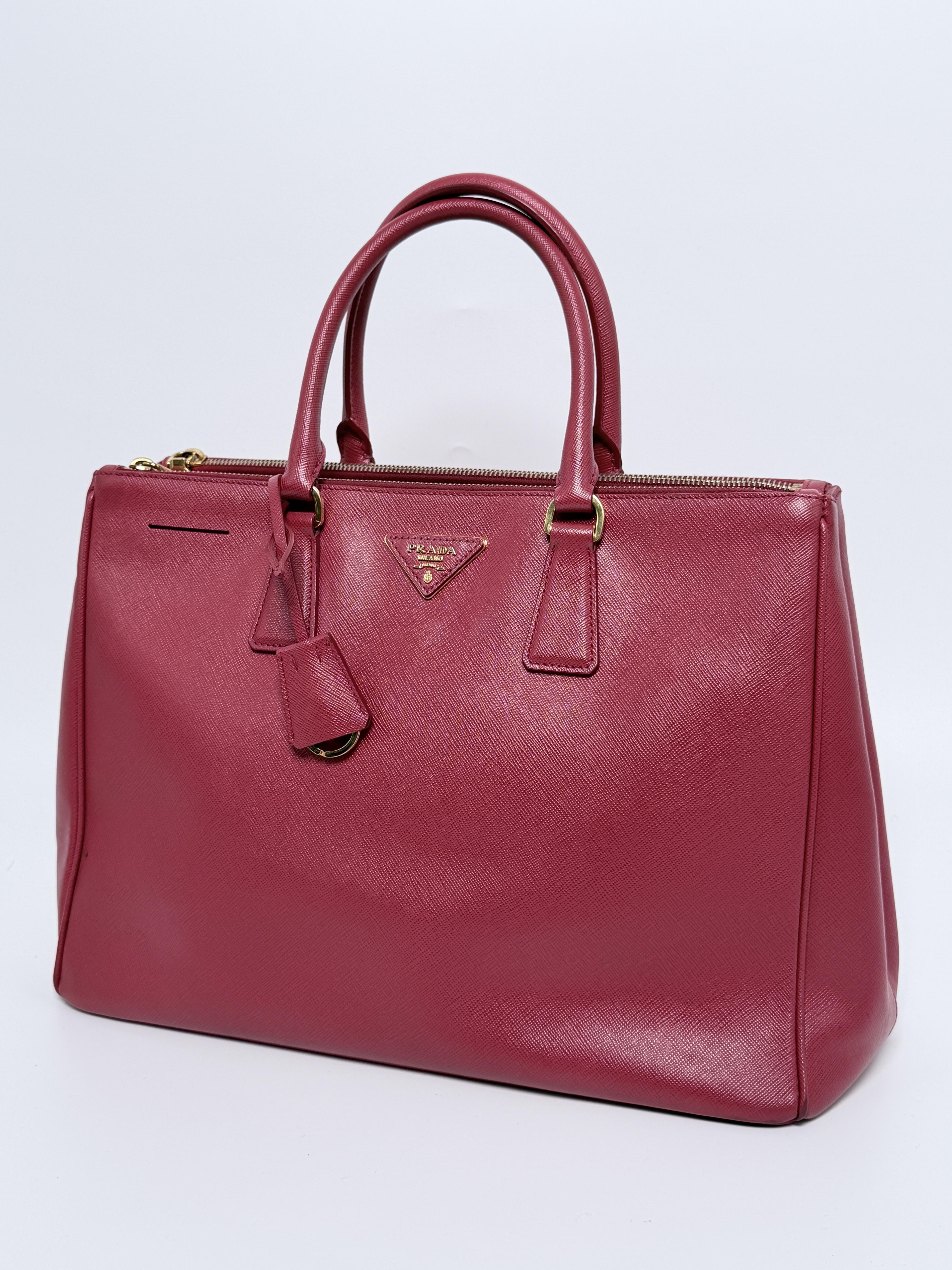 Pre-owned PRADA Saffiano Leather Tote Bags Galleria Double Zip Tote Bag Authentic JA201PR
