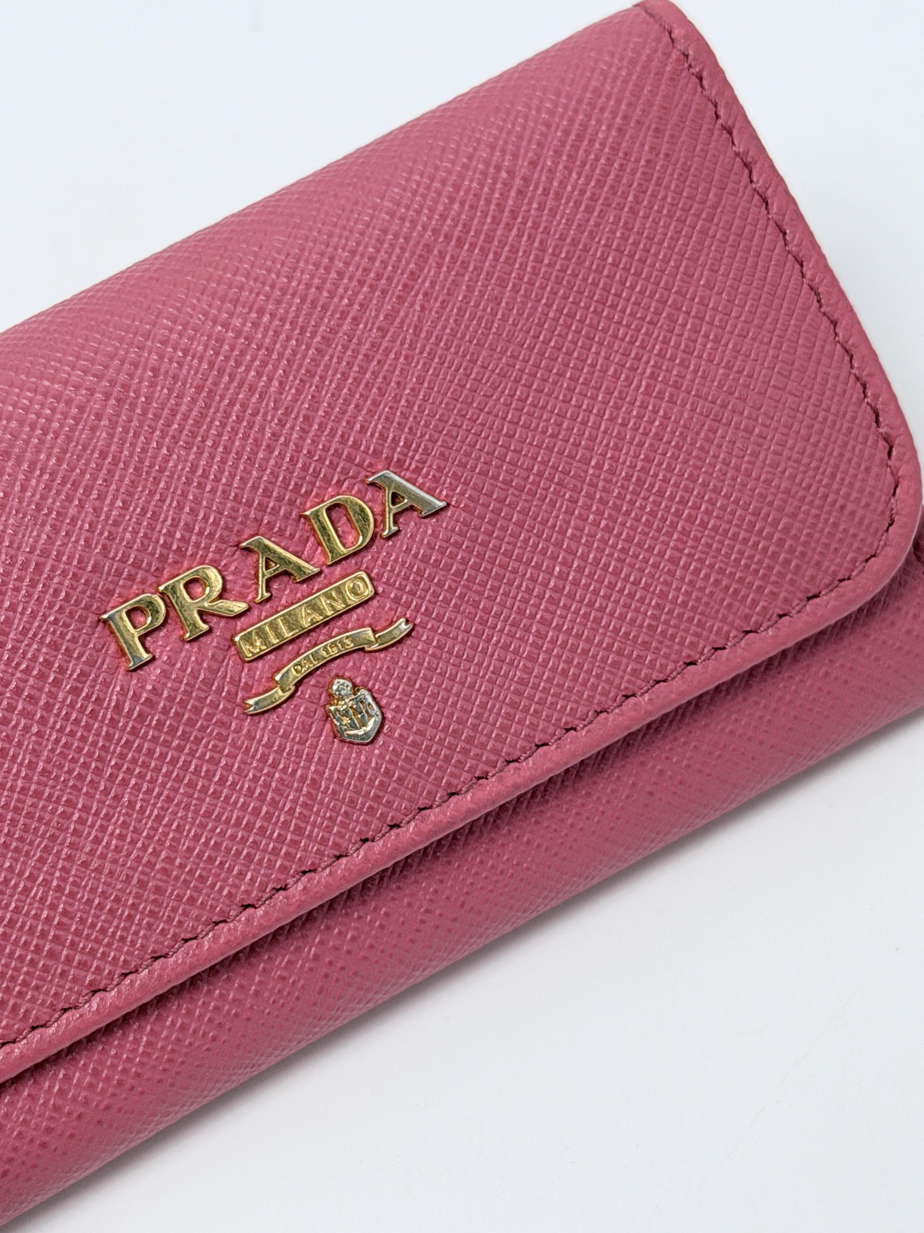 Pink Saffiano 6 Hook Key Case Wallet Holder JP005PR