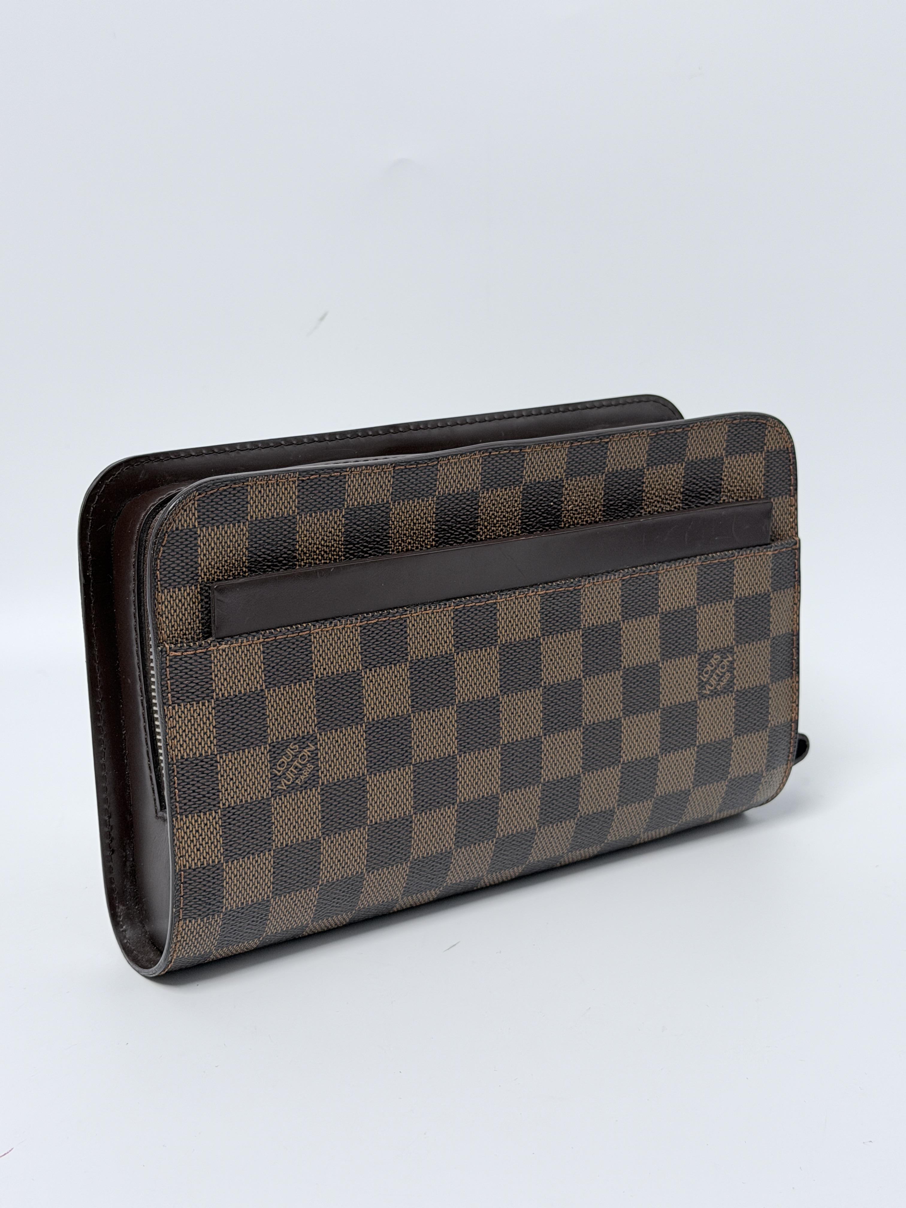 Pre-owned Louis Vuitton Canvas Clutches & Wristlets Damier Ebene Brown Clutch Bag JA527LV