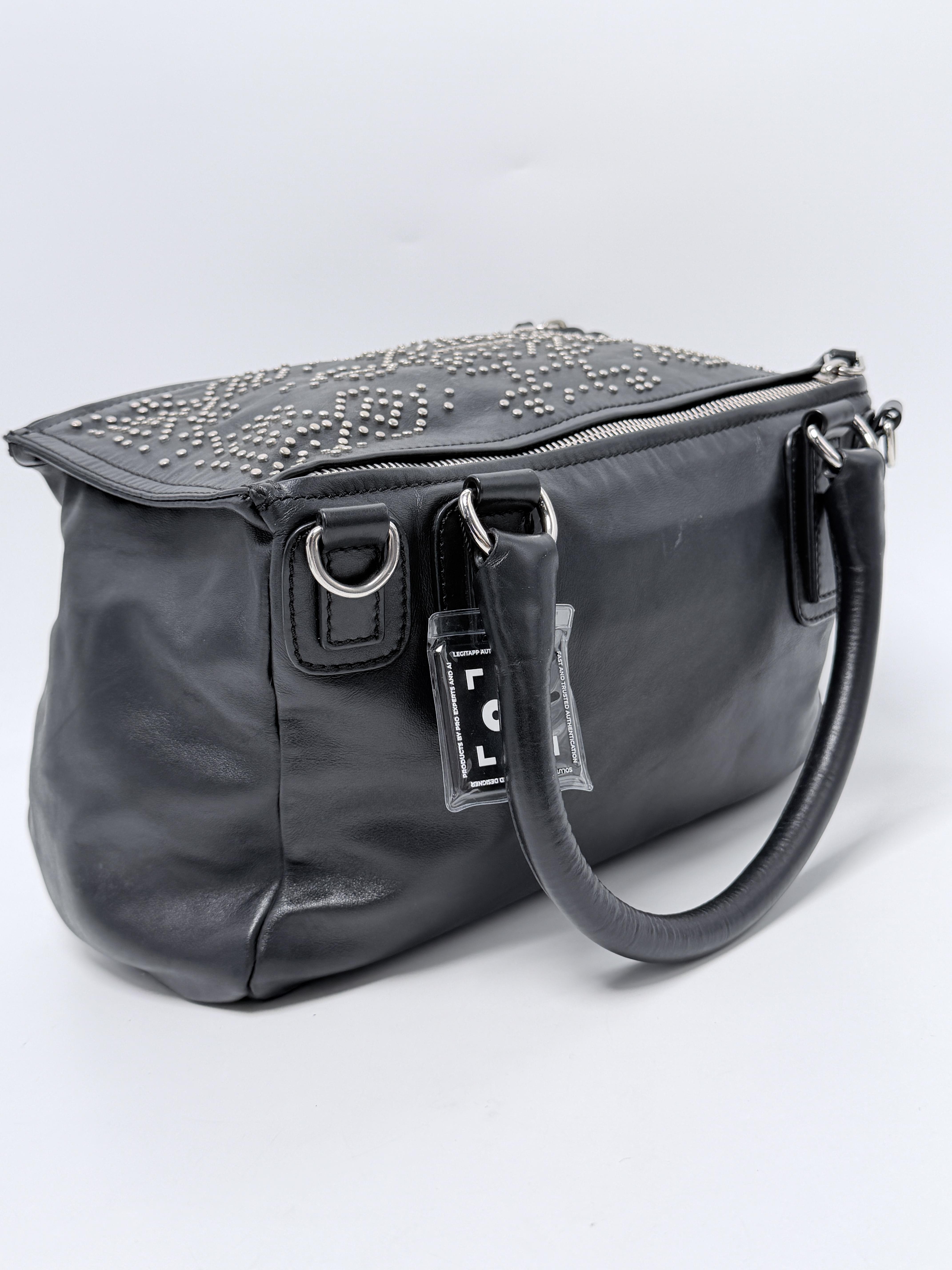 Micro Studded Calfskin Medium Pandora Shoulder Bag Satchel Black JD1230GV