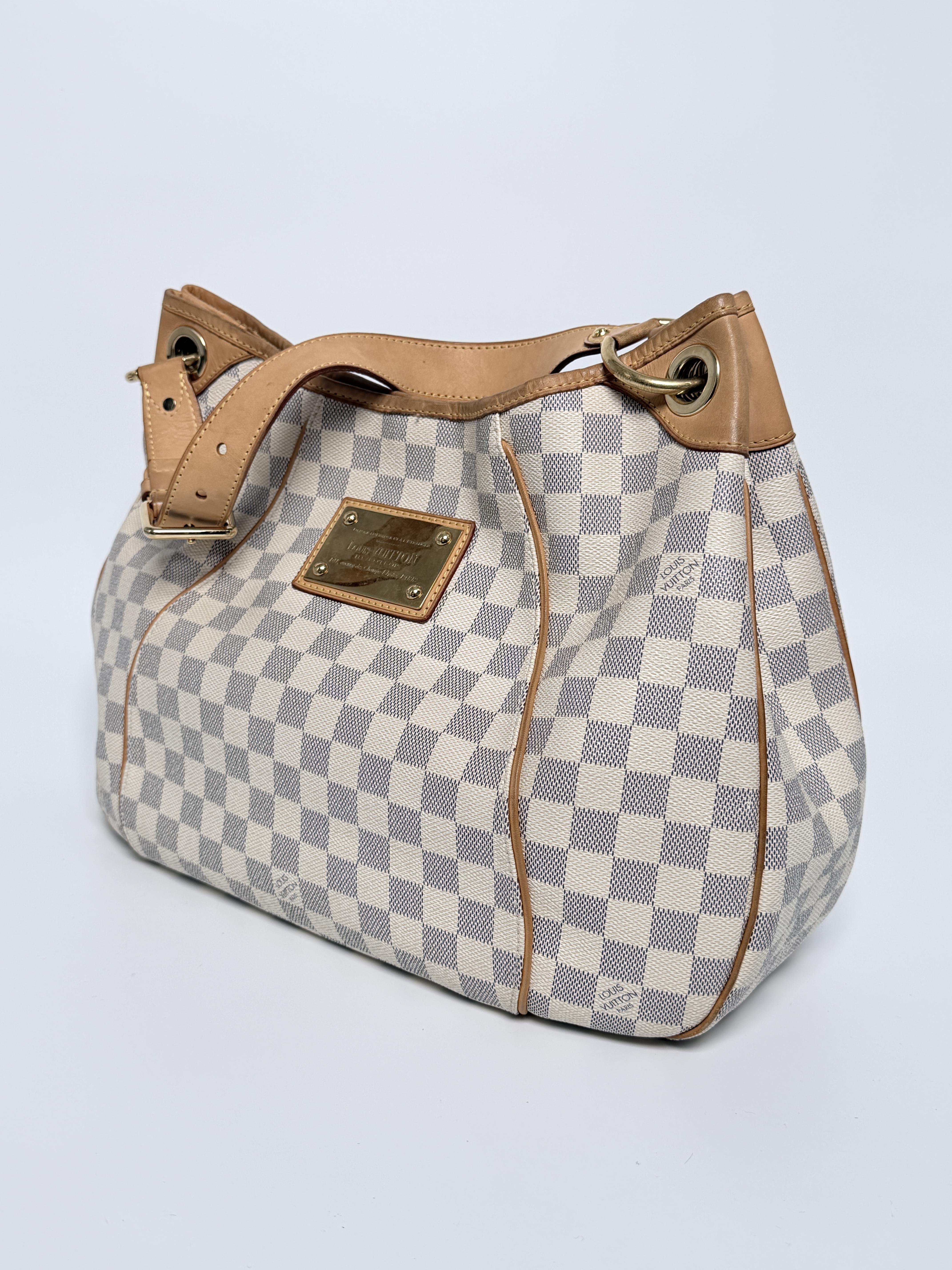 Pre-owned Louis Vuitton Canvas Shoulder Bags Authentic Galliera PM Damier Azur Shoulder Bag White Hobo Handbag YMLV111