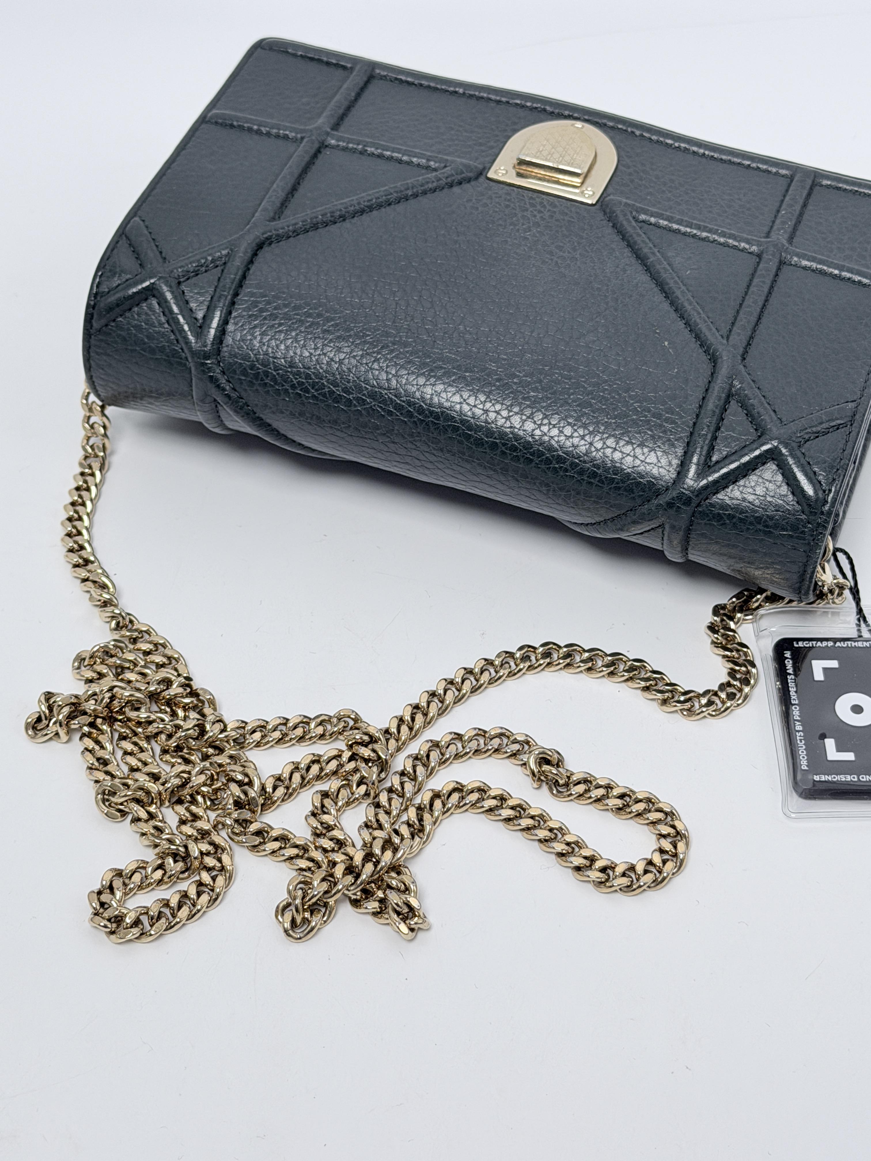 Christian Diorama Wallet on Chain Black Grained Crossbody WOC JD1302DR