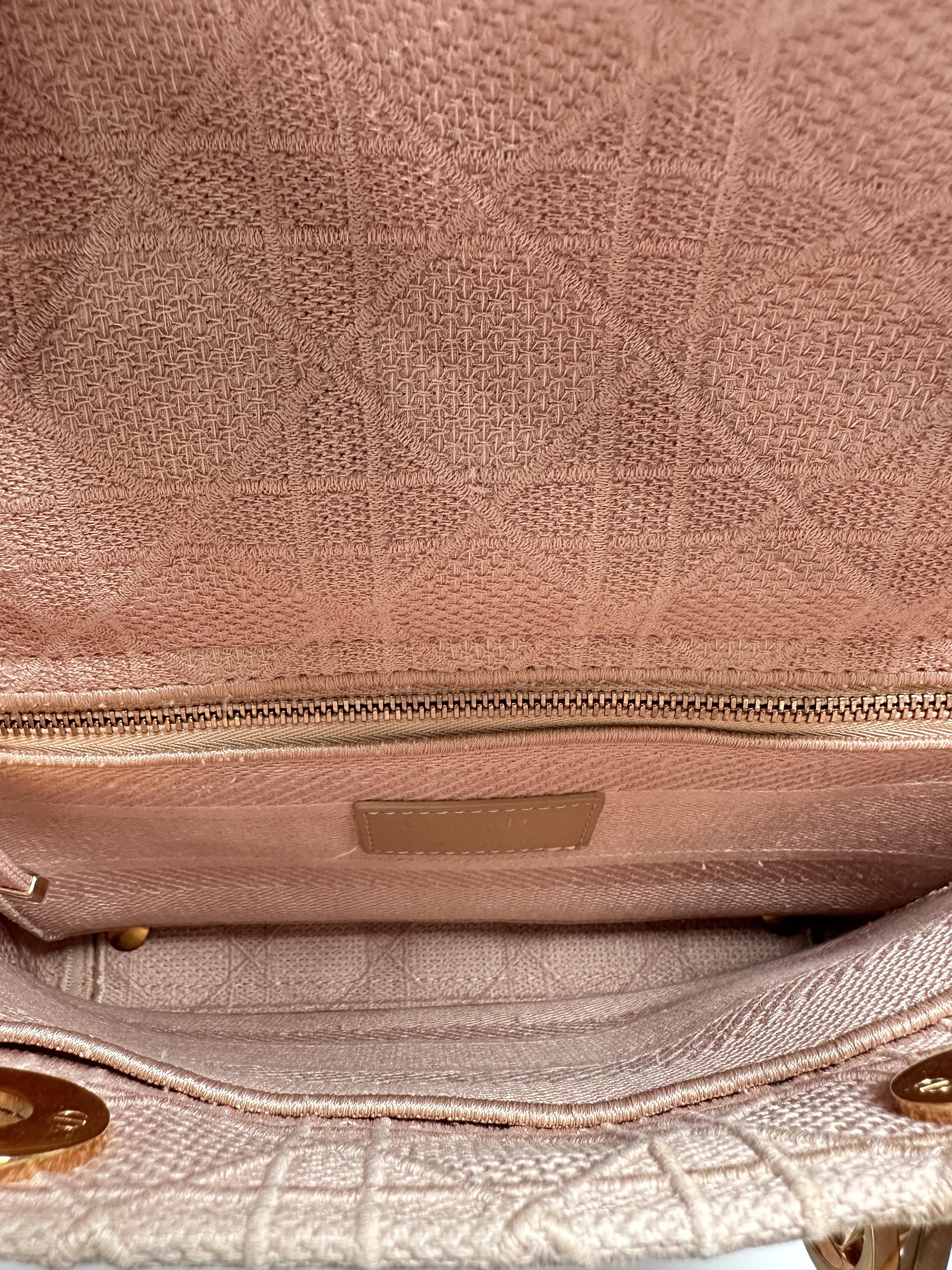 Pre-owned Dior Canvas Tote Bags Christian Cannage Embroidered Medium Lady D Lite Bag Pink Handle Handbag ZS009CD