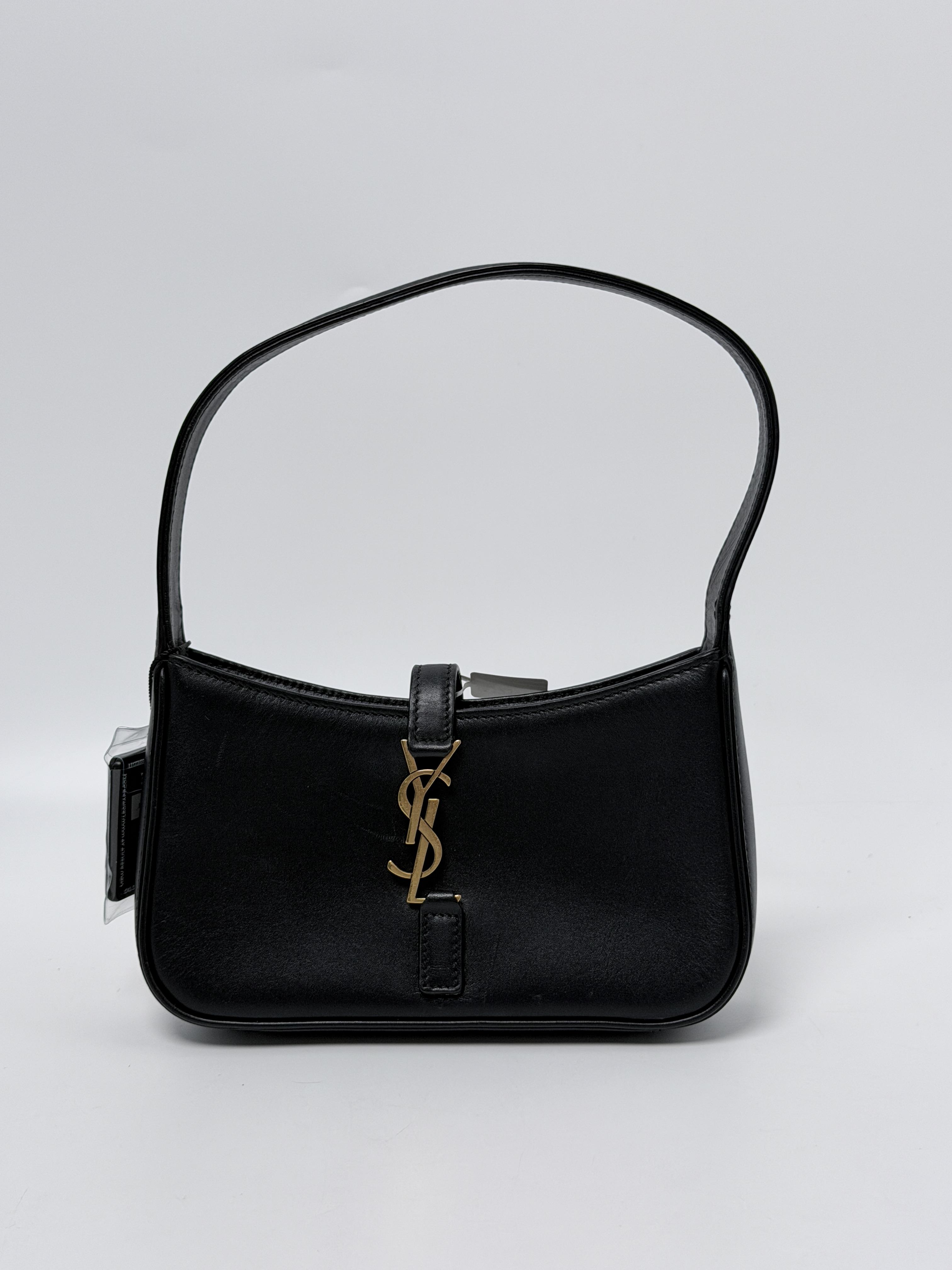 Saint Laurent Le 5 a 7 Mini Hobo Bag Black Smooth Gold YSL Shoulder Handbag JA1239YSL