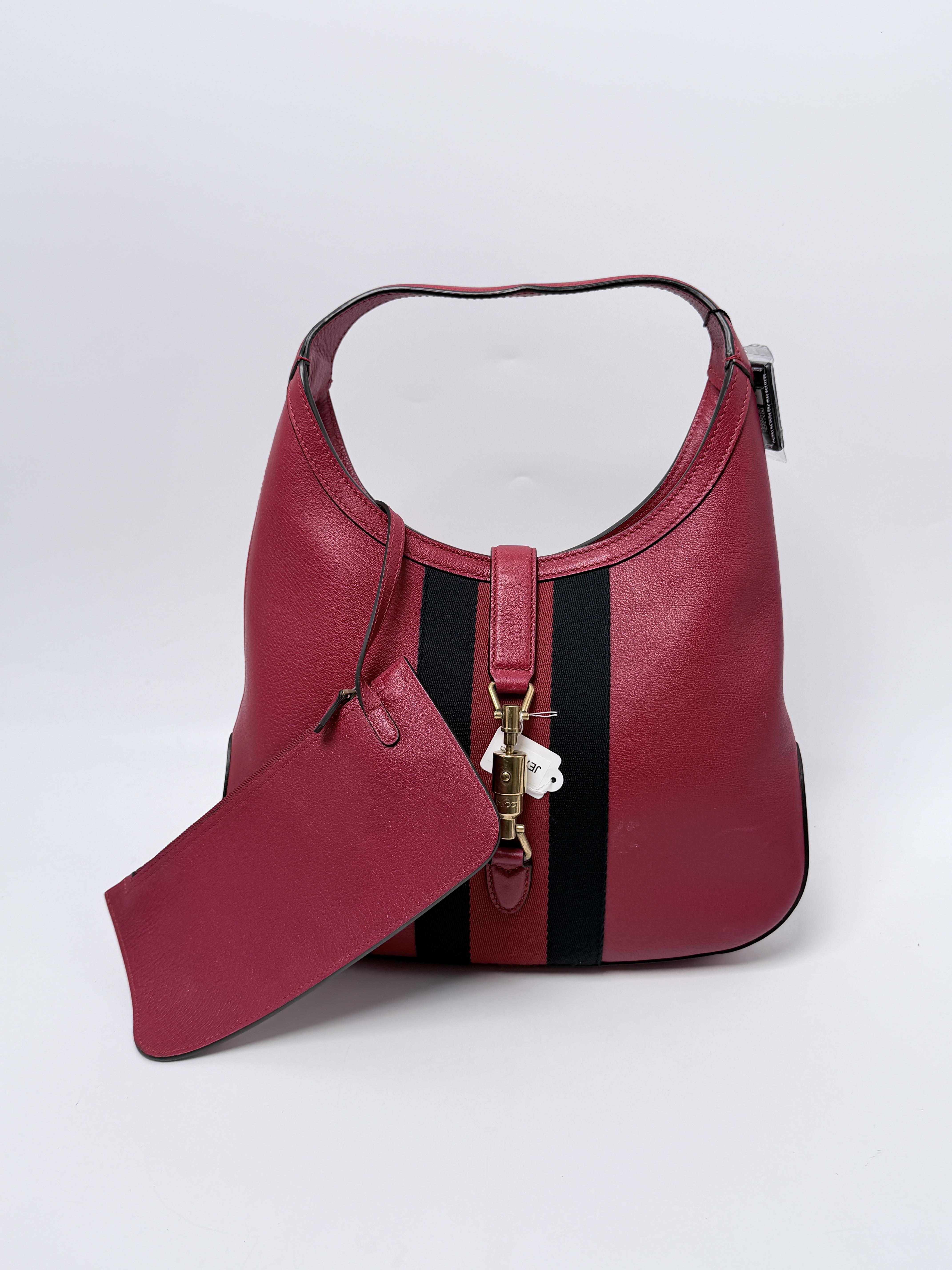 Soft Grained Calfskin Web Medium Jackie Hobo Bag with Pouch JE757GG