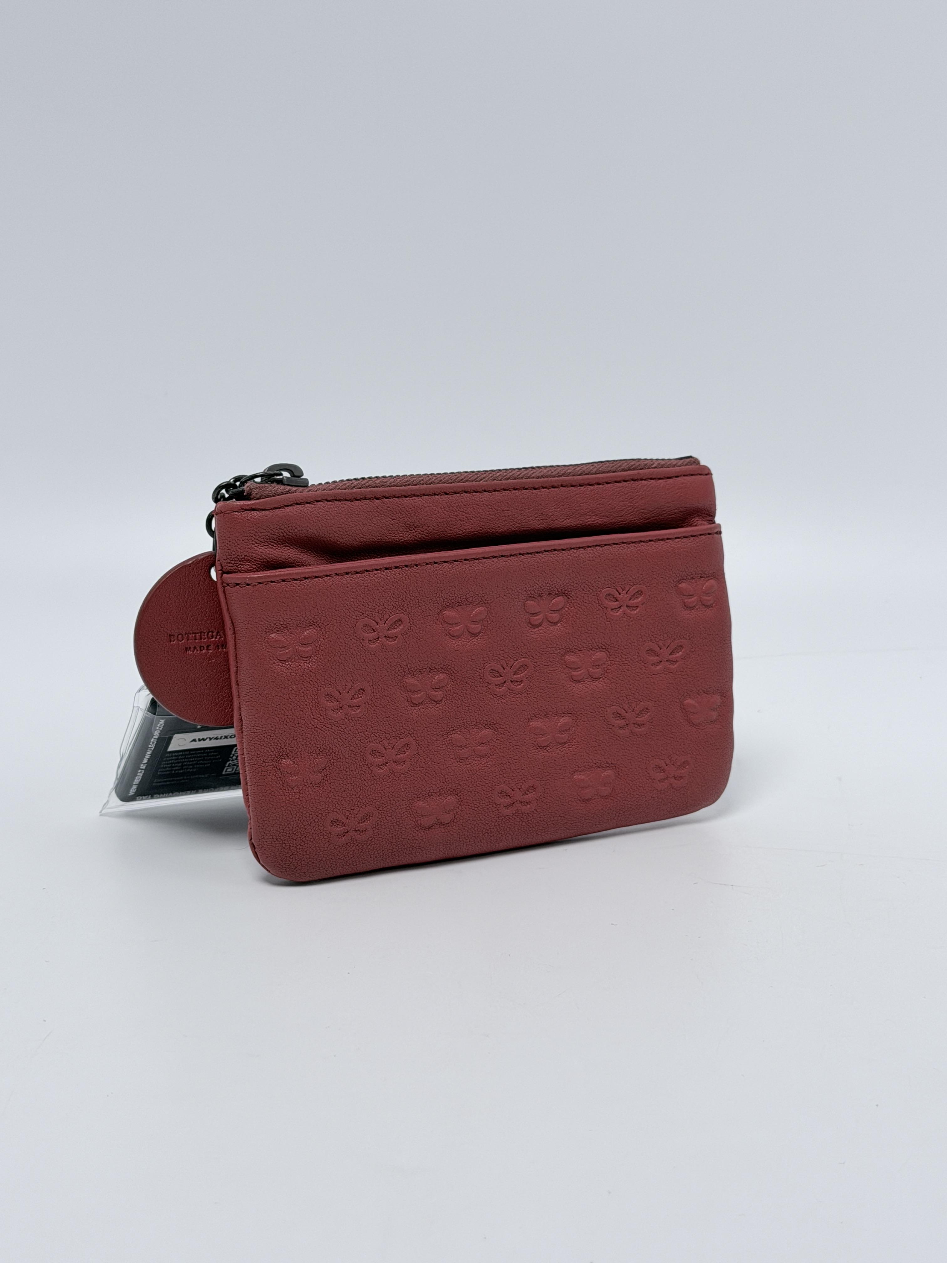 Red Embossed Butterfly Leather Key Coin Pouch JD1409BV