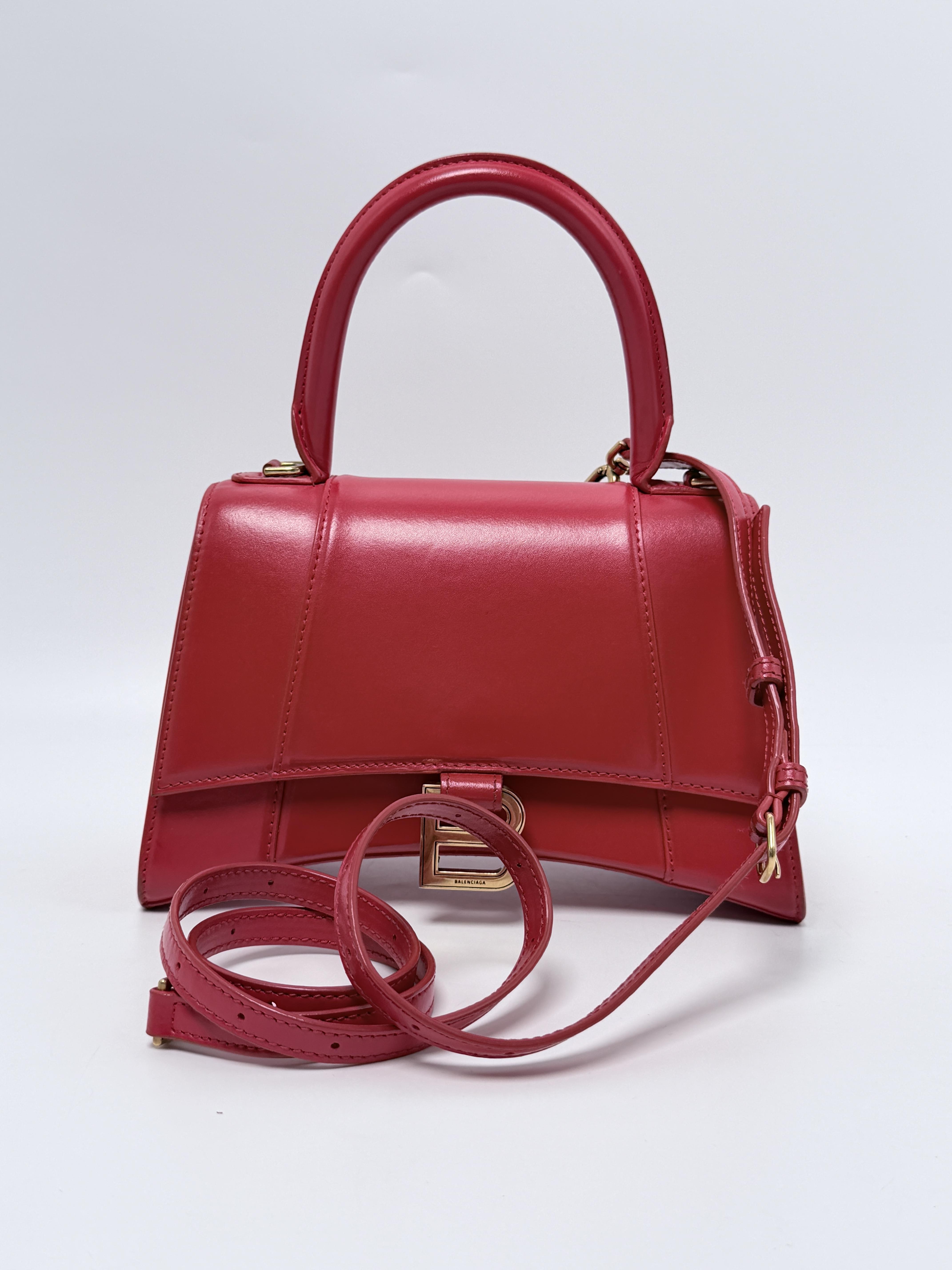 Balenciaga Hourglass Small Top Handle Handbag Crossbody Bag Box Red JD1229BB