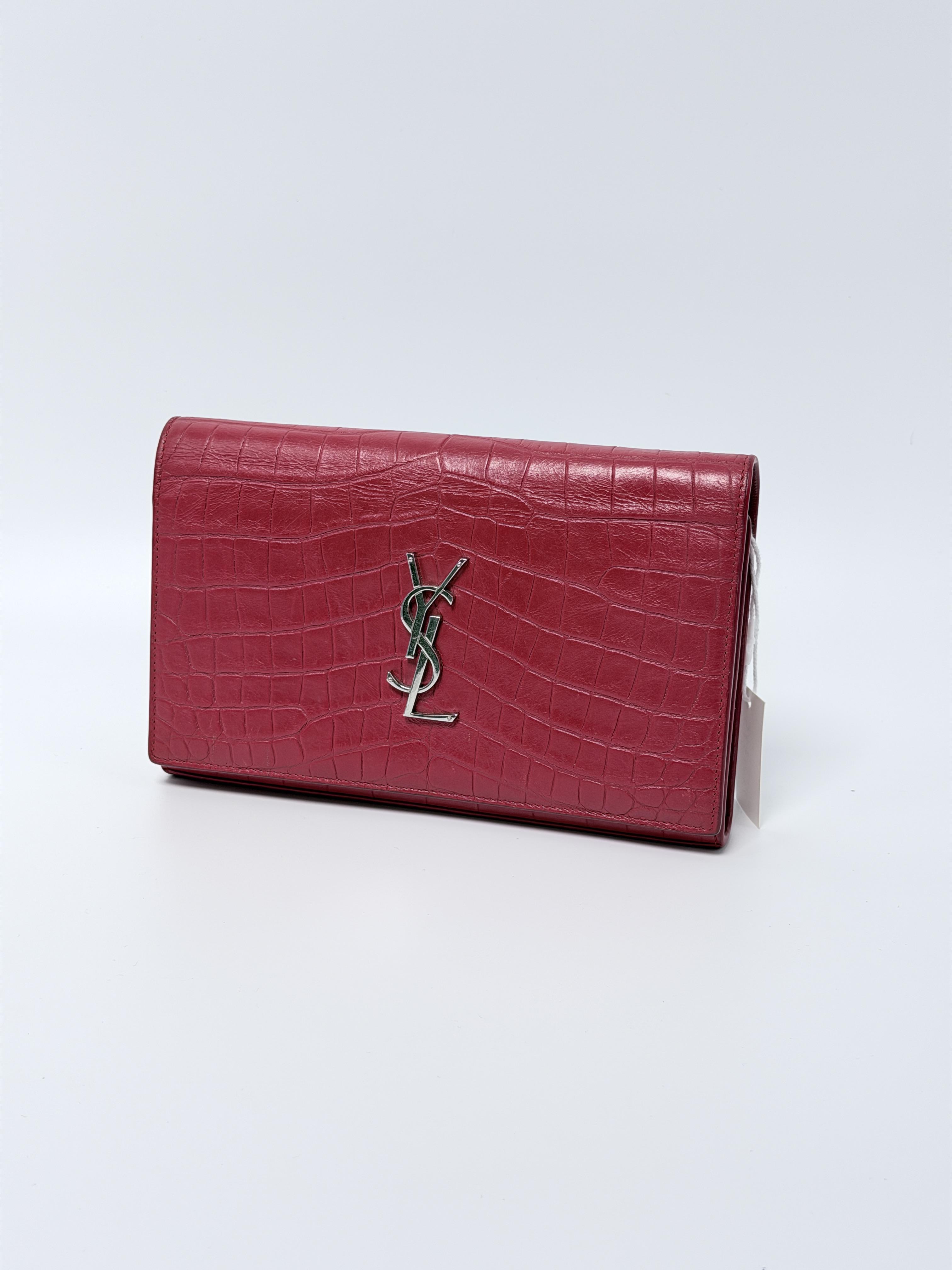 Pre-owned Yves Saint Laurent Leather Crossbody Bags Saint Laurent YSL Crocodile Embossed Chain Wallet Shoulder Bag JX213YS