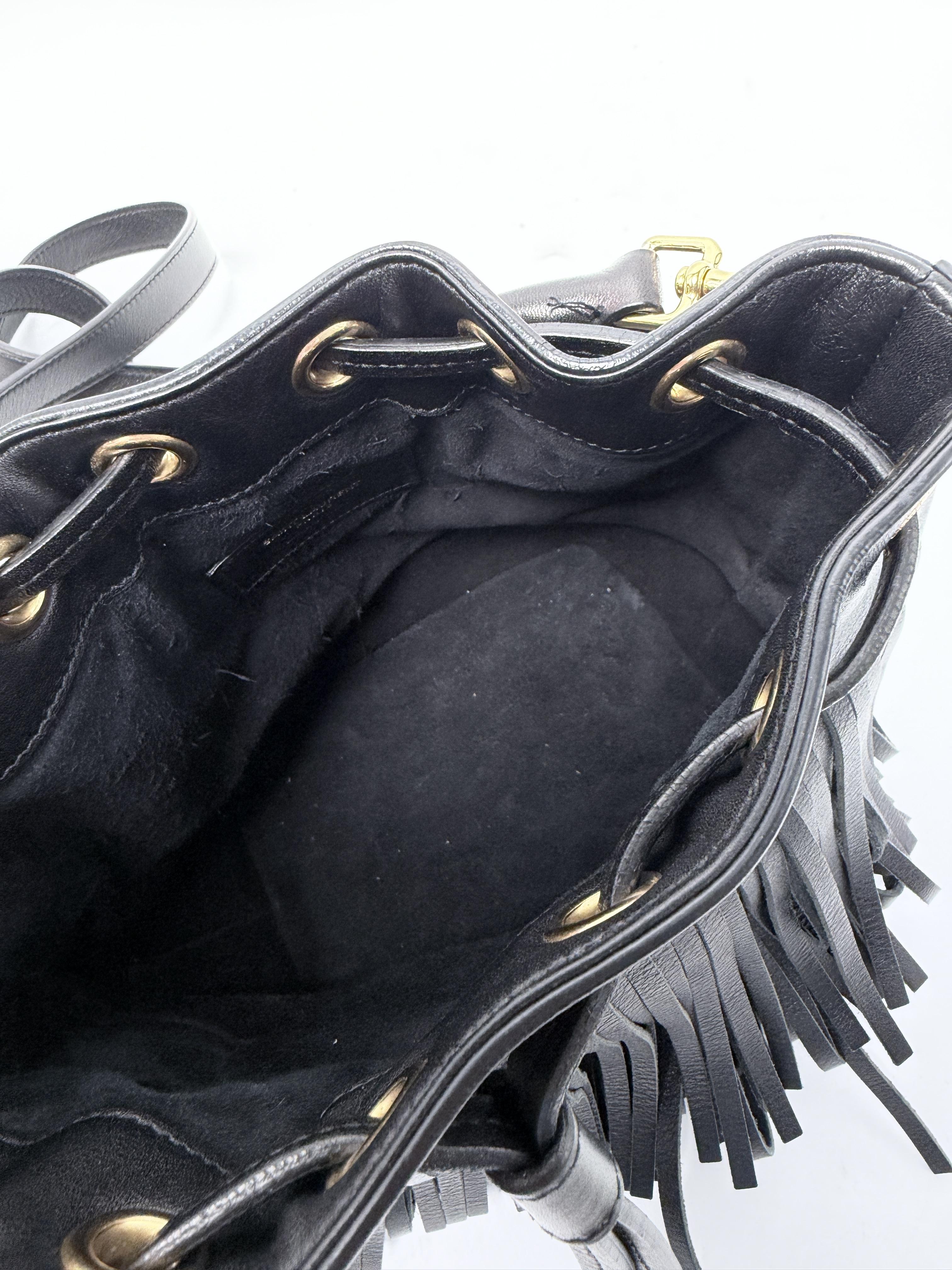 Saint Laurent Emmanuelle Fringe Bucket Bag Black Crossbody YSL Handbag JP003YS