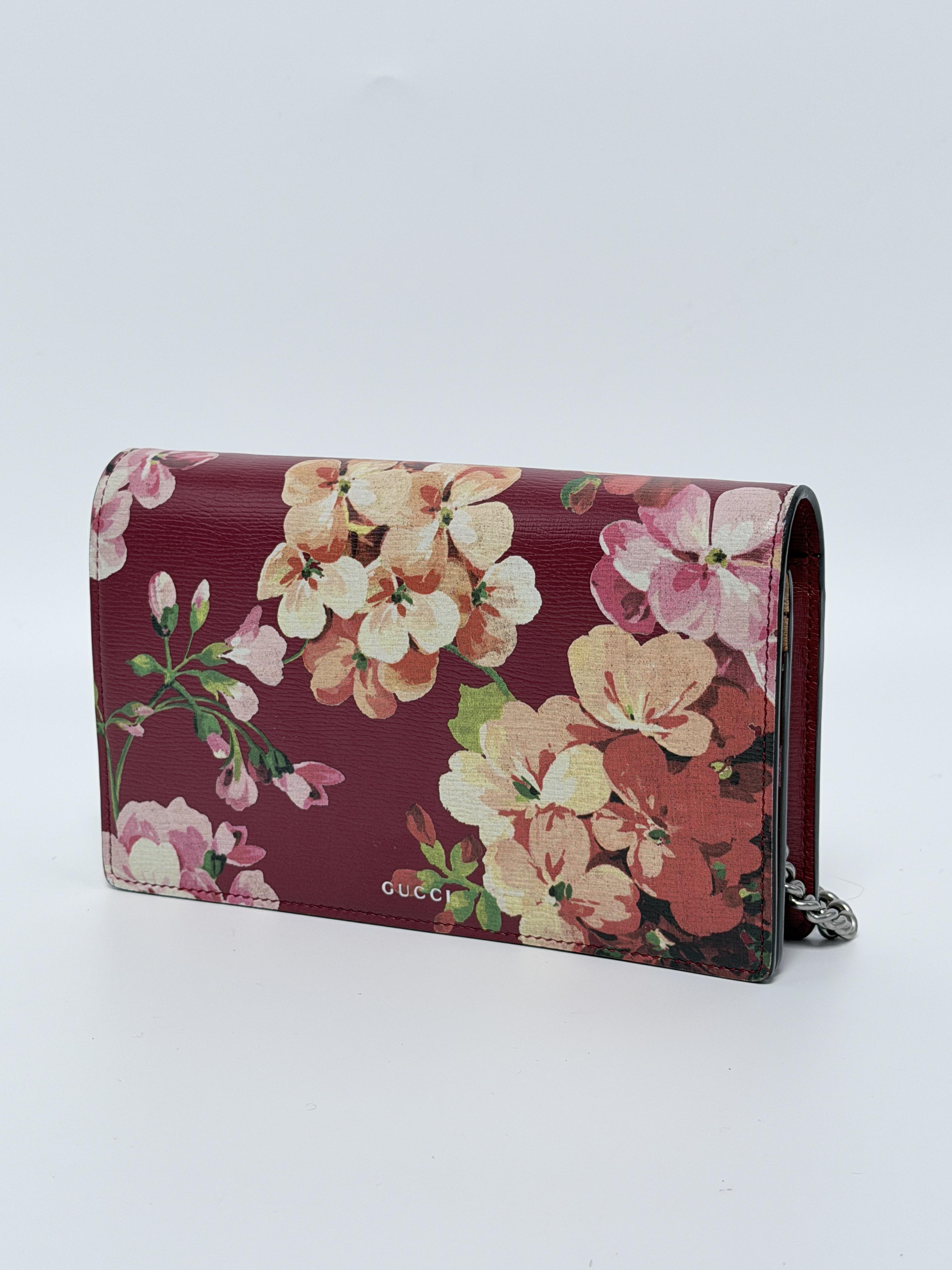 Pre-owned GUCCI Leather Shoulder Bags Blooms Print Wallet on Chain Shoulder Bag Handbag JD081GG