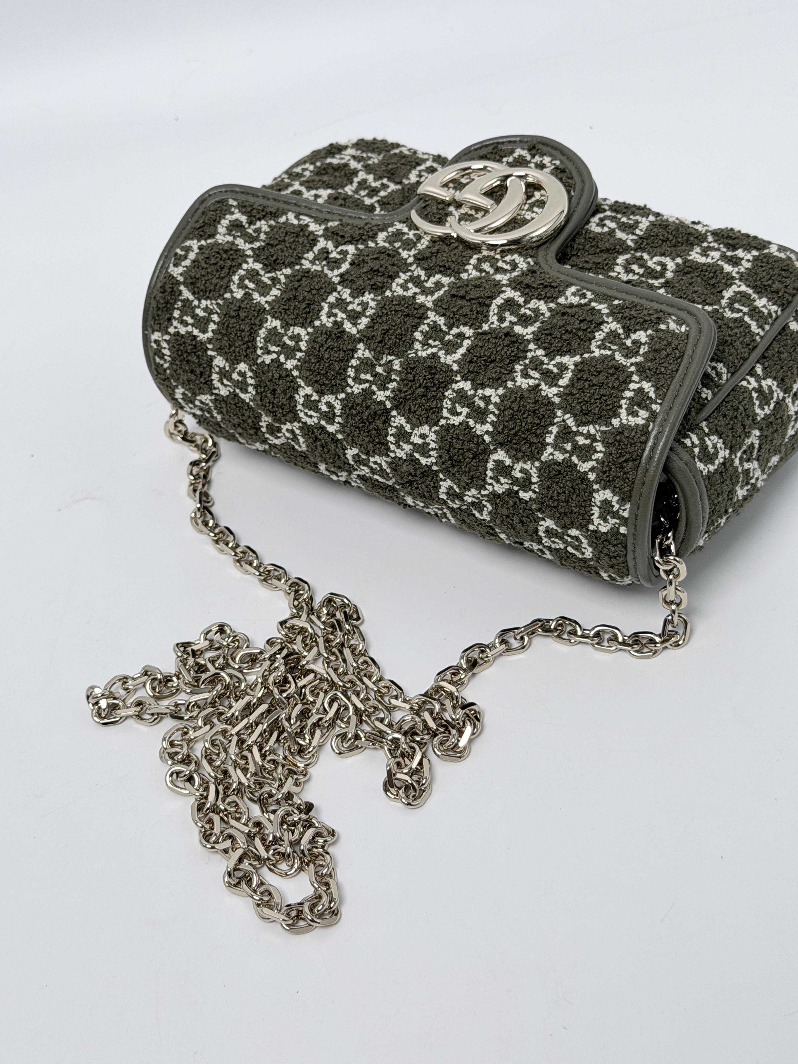 GG Marmont Super Mini Olive Green Denim Shoulder Bag HB020GG