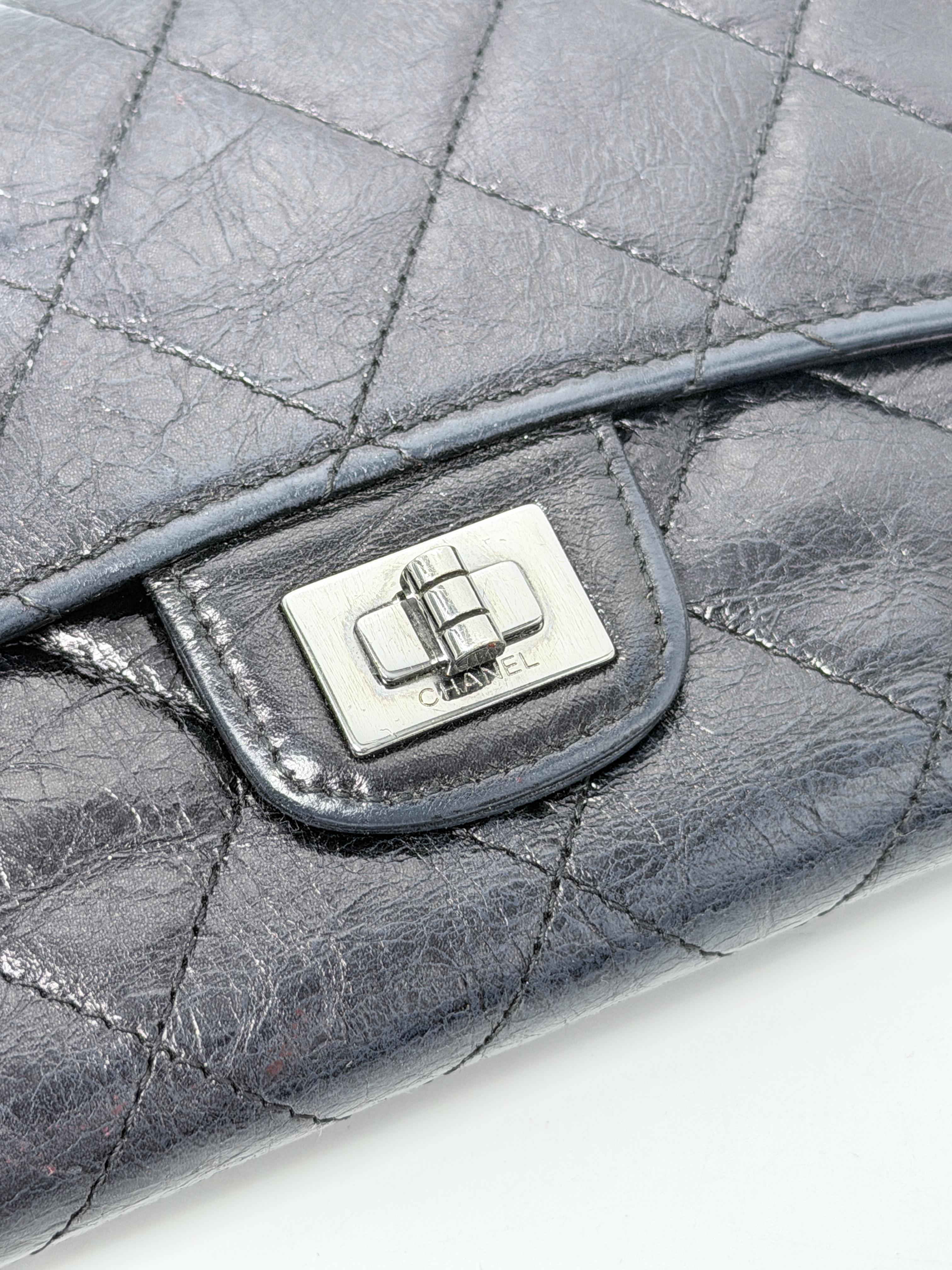 Black Distressed Calfskin 2.55 Reissue Long Flap JE684CC