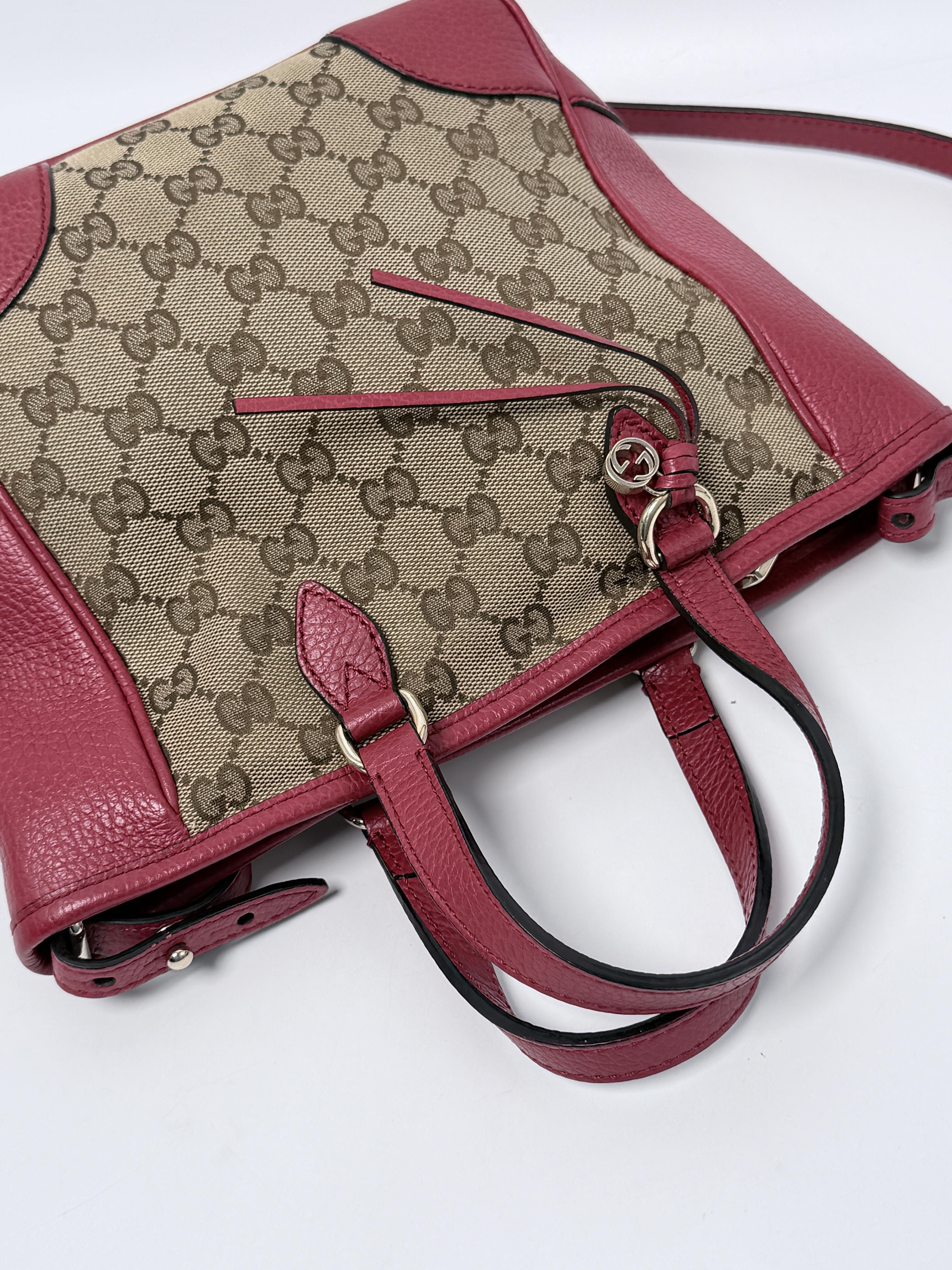 GG Canvas Small Bree Tote Bag with Red/Pink Trim XU012GG