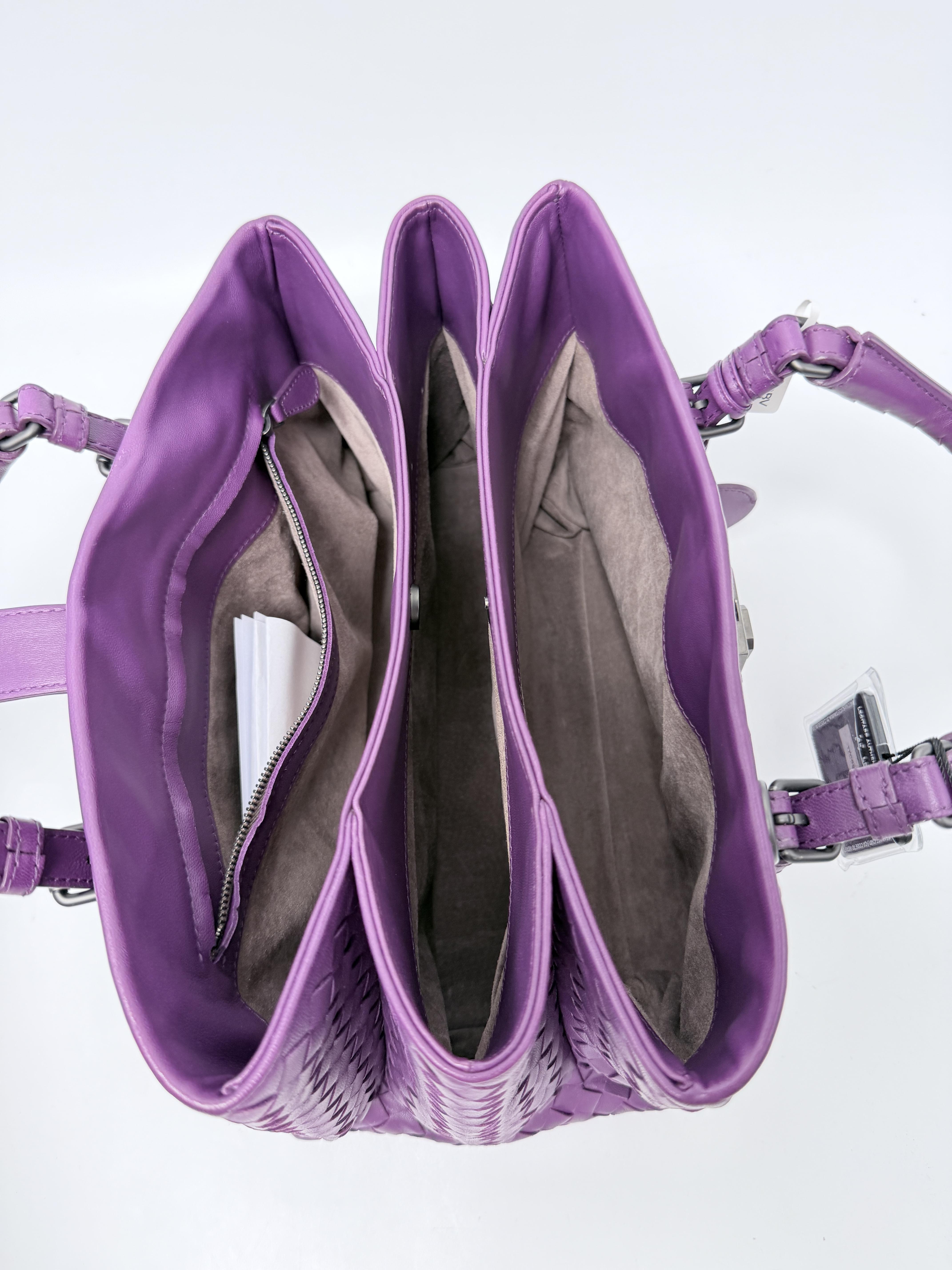 Intrecciato Roma Tote Bag Purple Handle Handbag JA1390BV