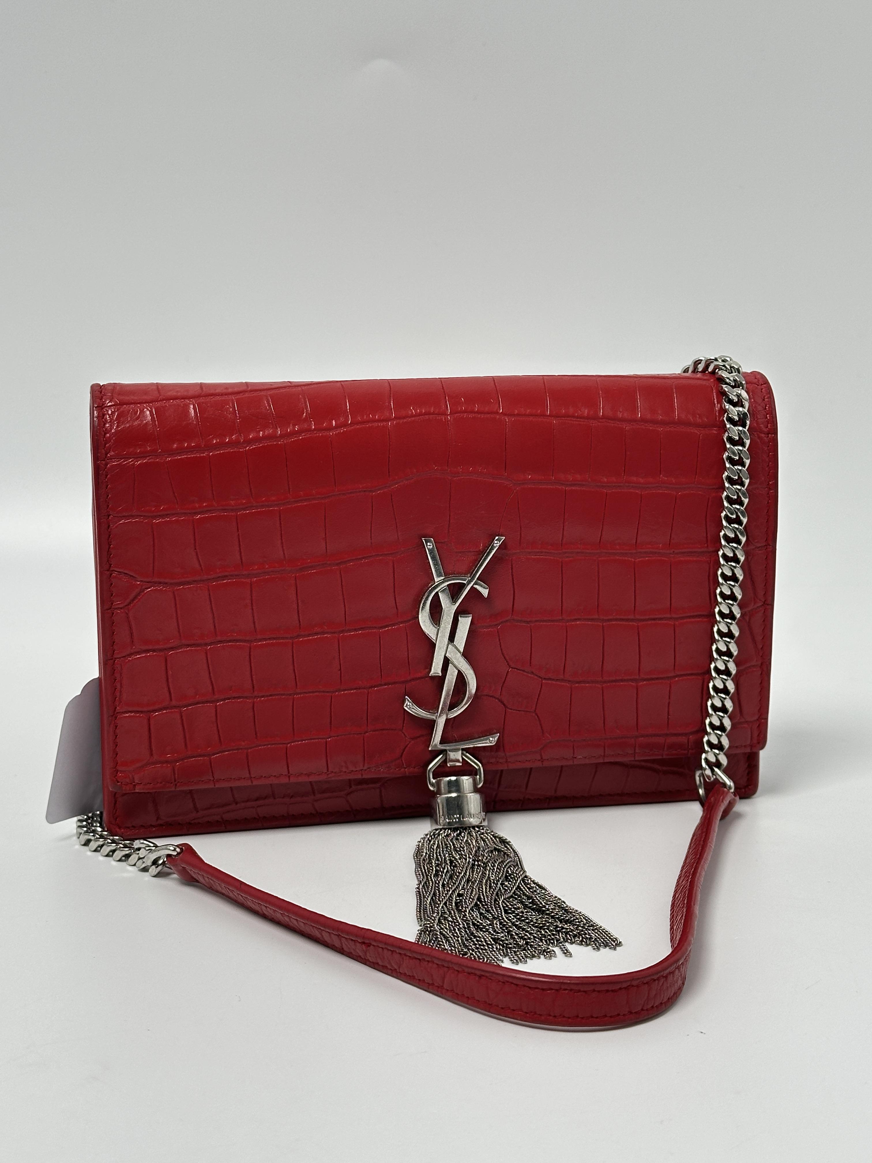 Pre-owned Yves Saint Laurent LEATHER Crossbody Bags Saint Laurent Red Embossed Kate Tassel Chain Shoulder Bag JD130XY