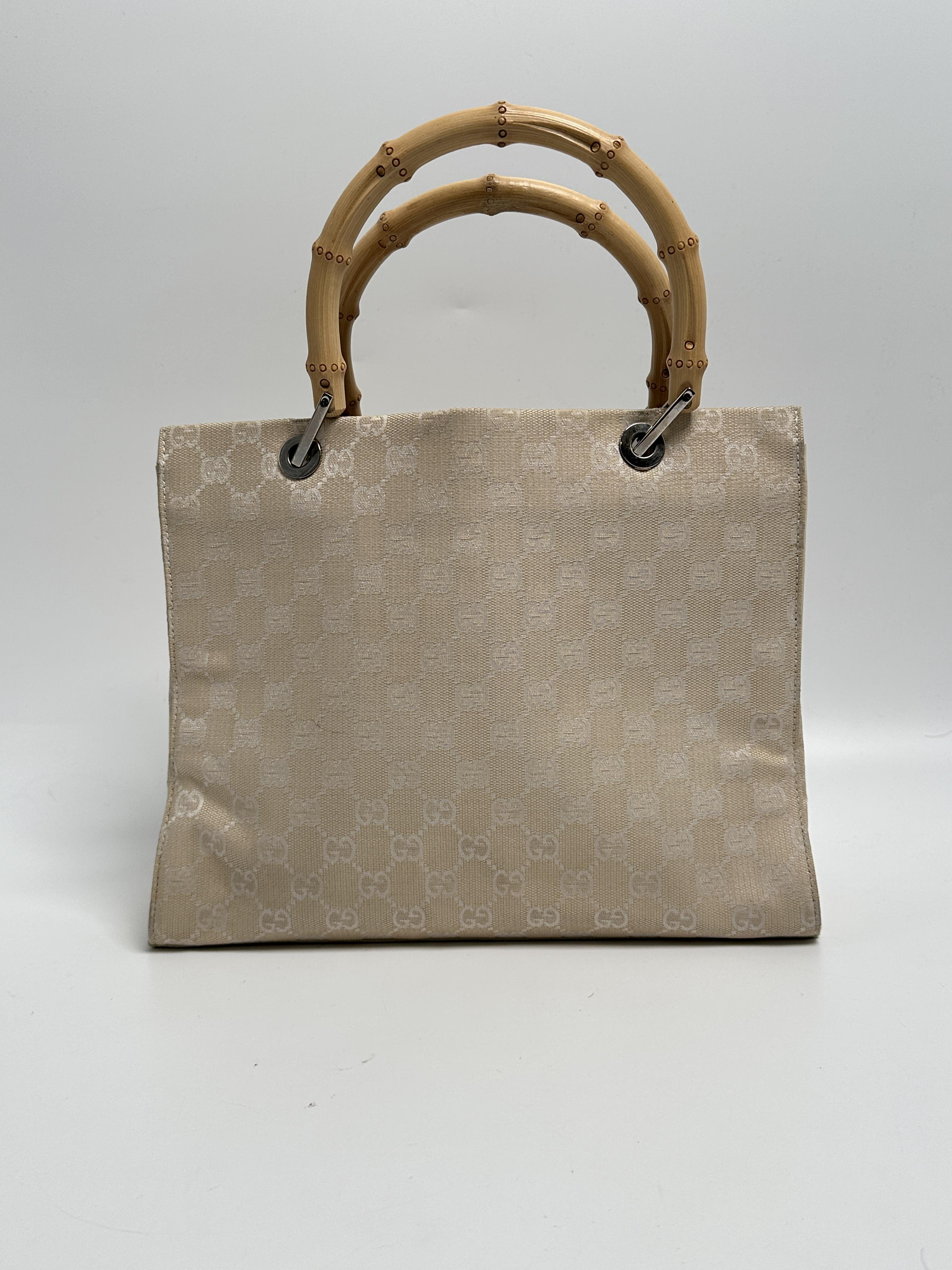 GG Bamboo Handle Tote Bag Beige Ivory JD439GG