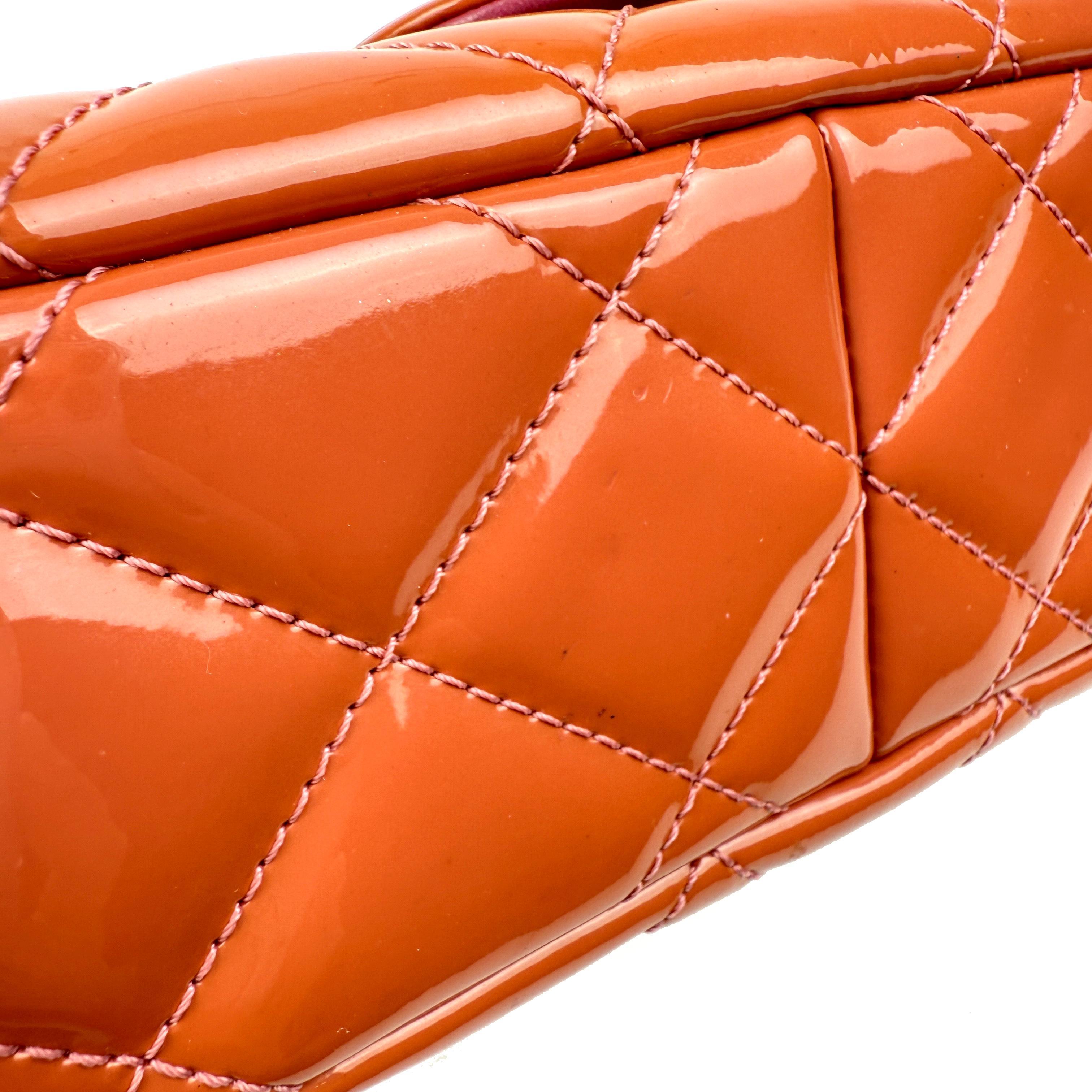 Pre-owned CHANEL lacquer leather Shoulder Bags Classic Flap Orange Large Mini Shoulder/Crossbody Bag Sku:SH19 2015