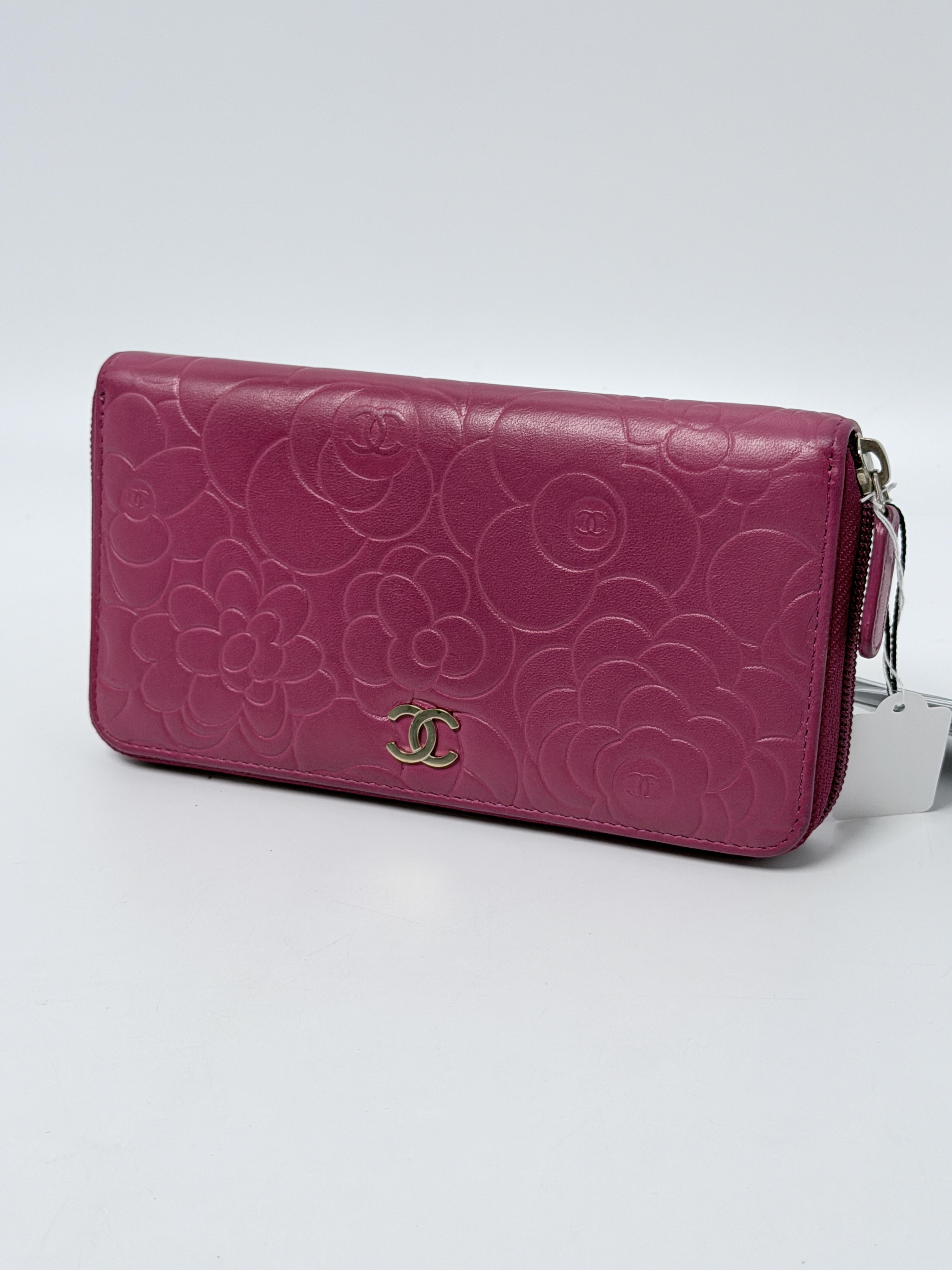 Fuchsia Pink Lambskin Camellia Zip Around Long JE696CC