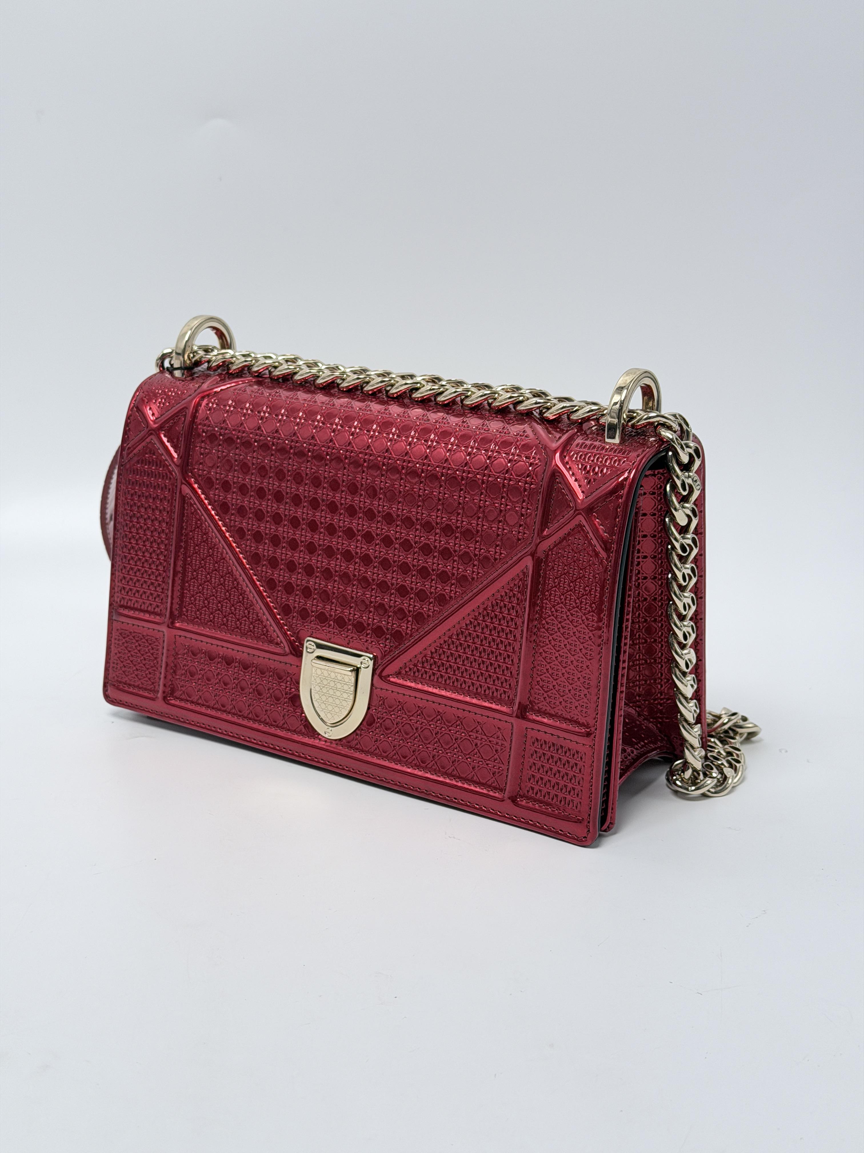 Christian Dior Micro Cannage Metallic Patent Diorama Flap Bag Red JD1652DR