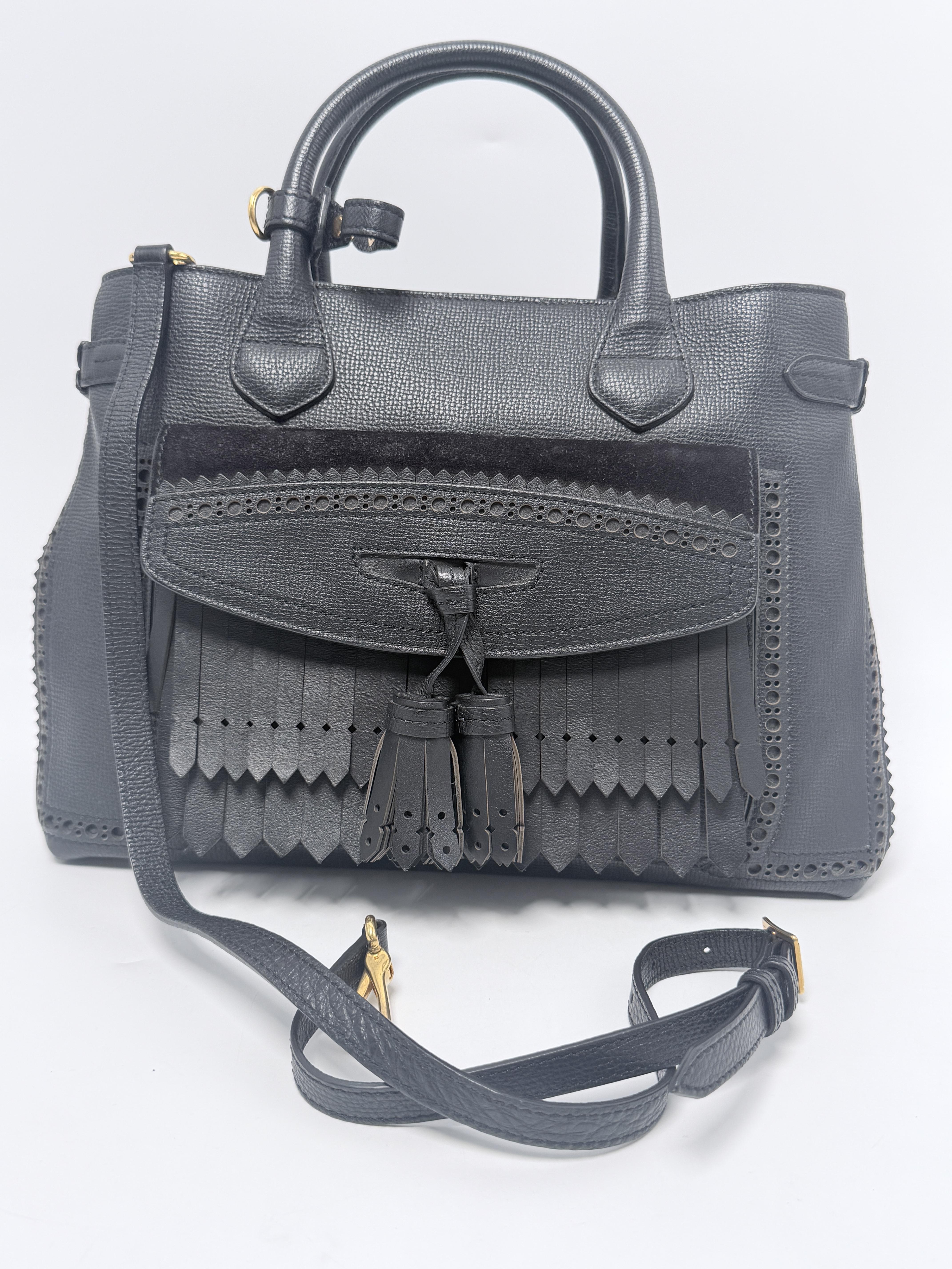Medium Banner Tote Black Fringed Brogue Satchel Bag JD1333BR