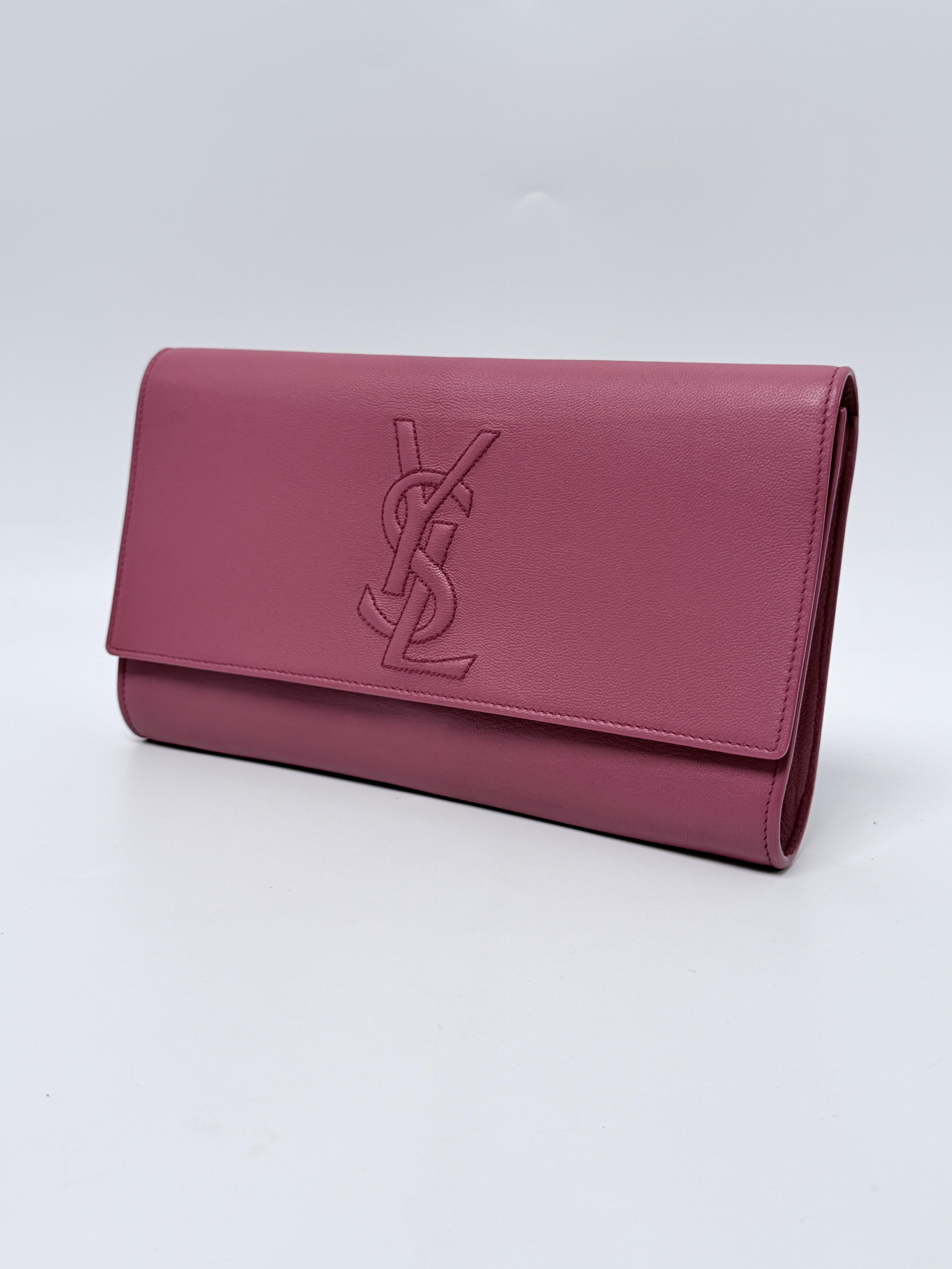 Saint Laurent Belle de Jour Pink Grained Flap Clutch JD1440Y