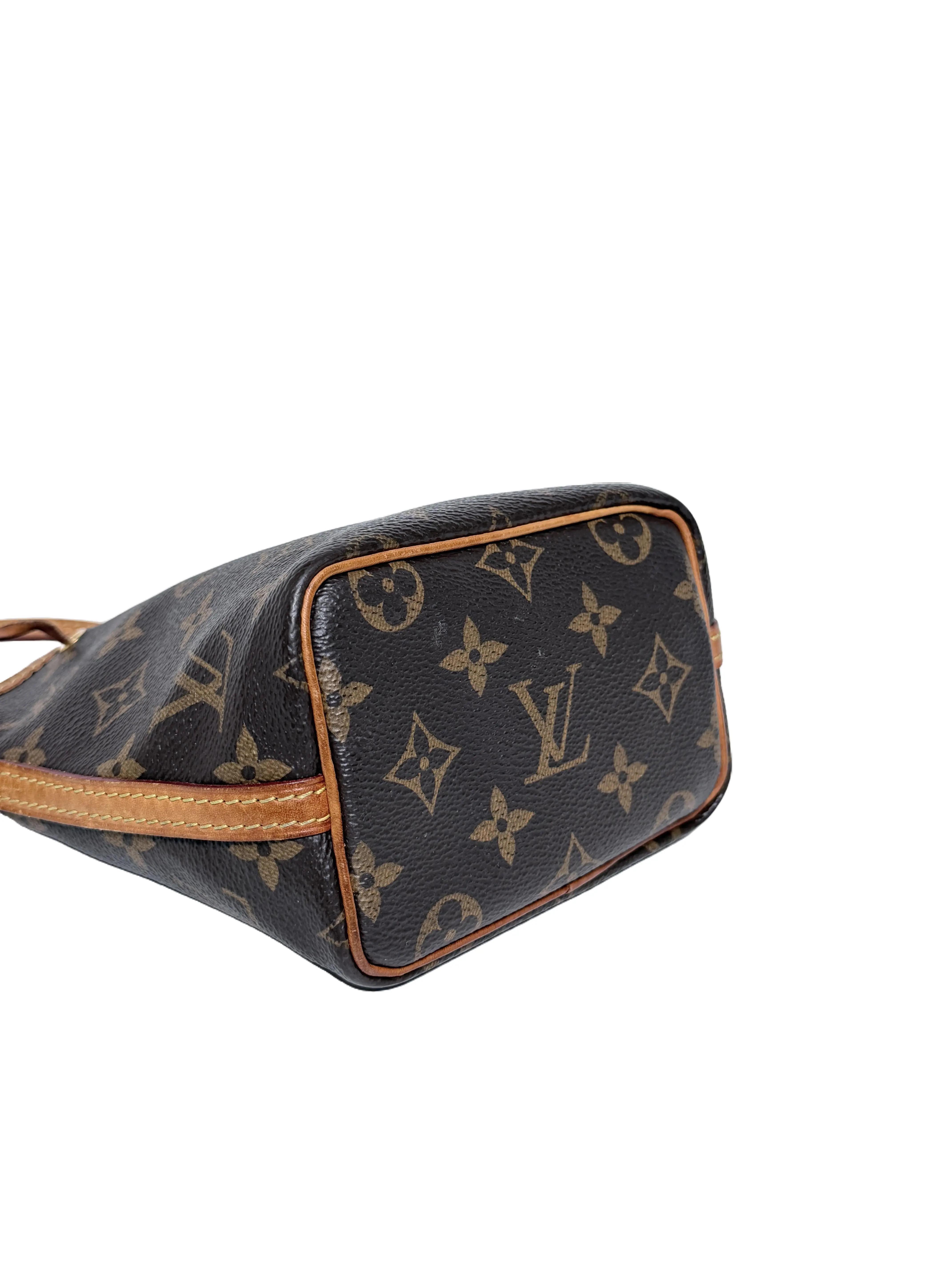 Authentic Nano Noé Monogram Monogram Coated with Drawstring Closure and Gold Hardware JXLV48