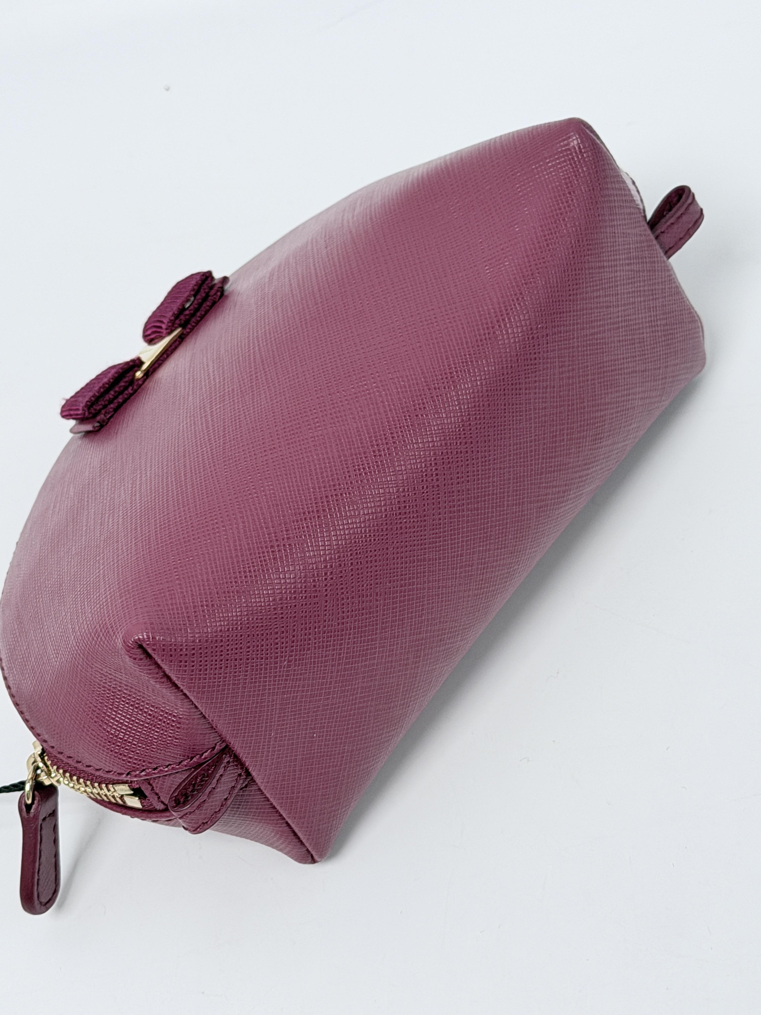 Ferragamo Vara Bow Saffiano Cosmetic Pouch Case JD1226FG