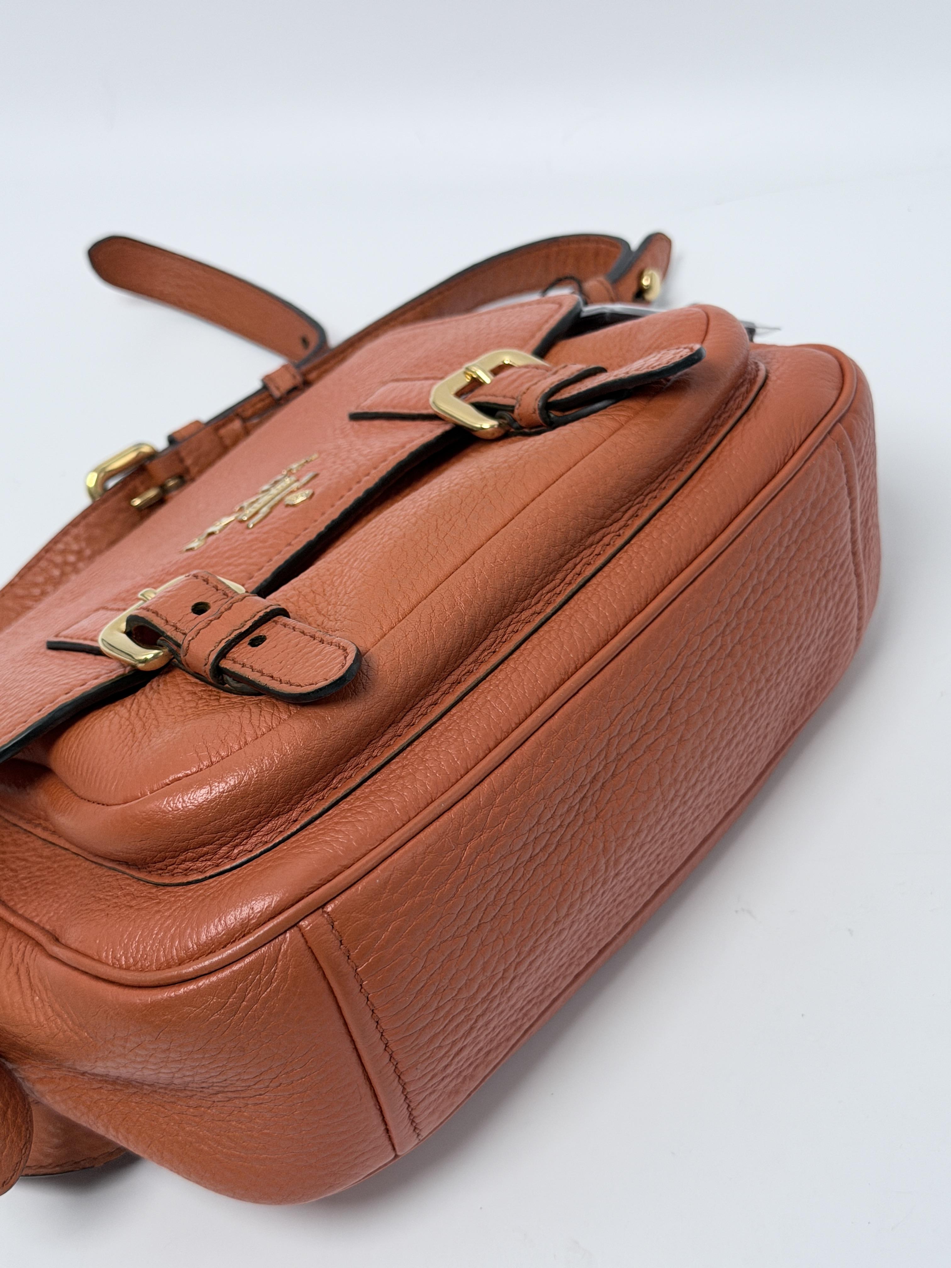 Vitello Daino Double Buckle Messenger Bag Orange Crossbody Flap JD1518PR