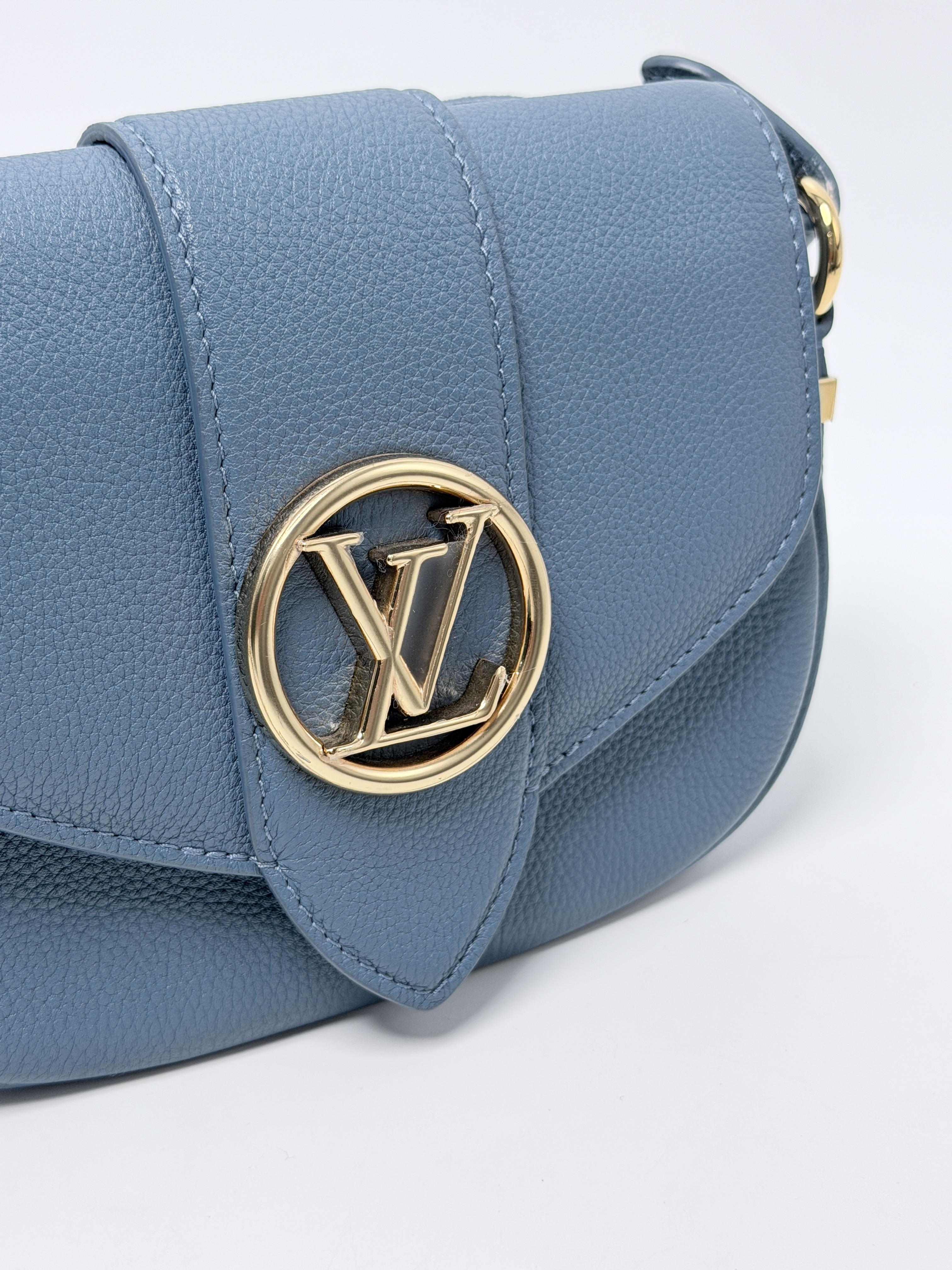LV Pont 9 Soft MM Grained Calfskin Crossbody Shoulder Bag Blue ZS126LV