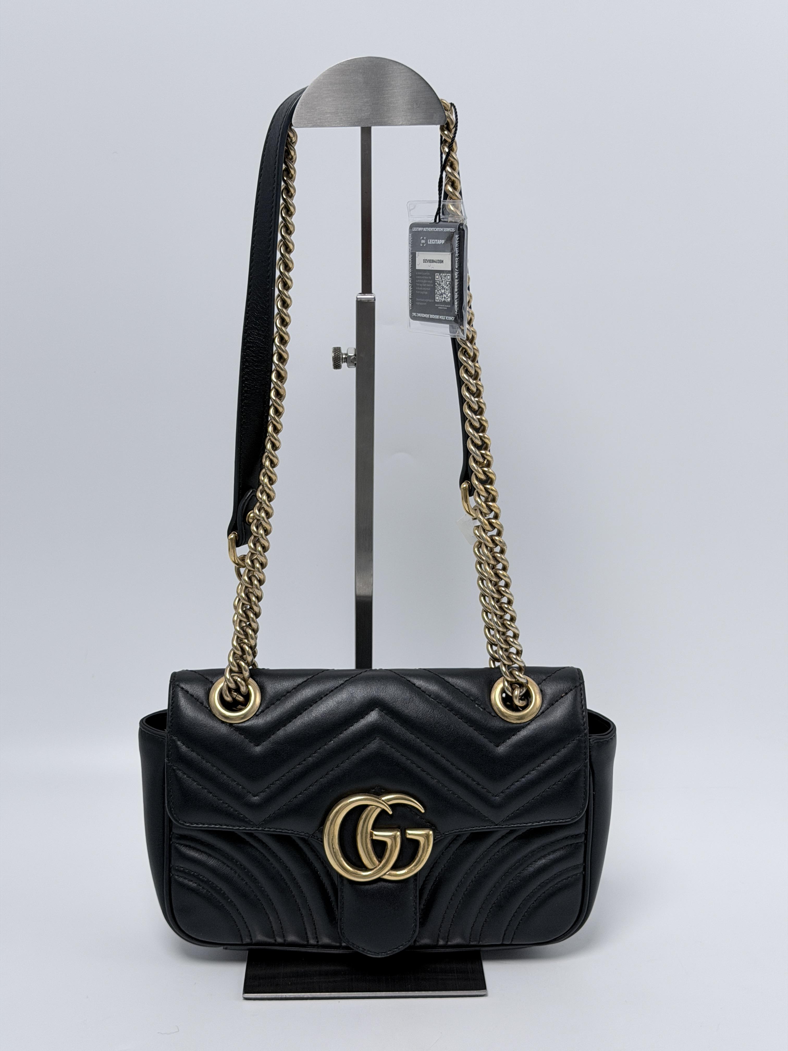 GG Marmont Small Matelasse Black Chain Shoulder Bag Crossbody JA1261GG