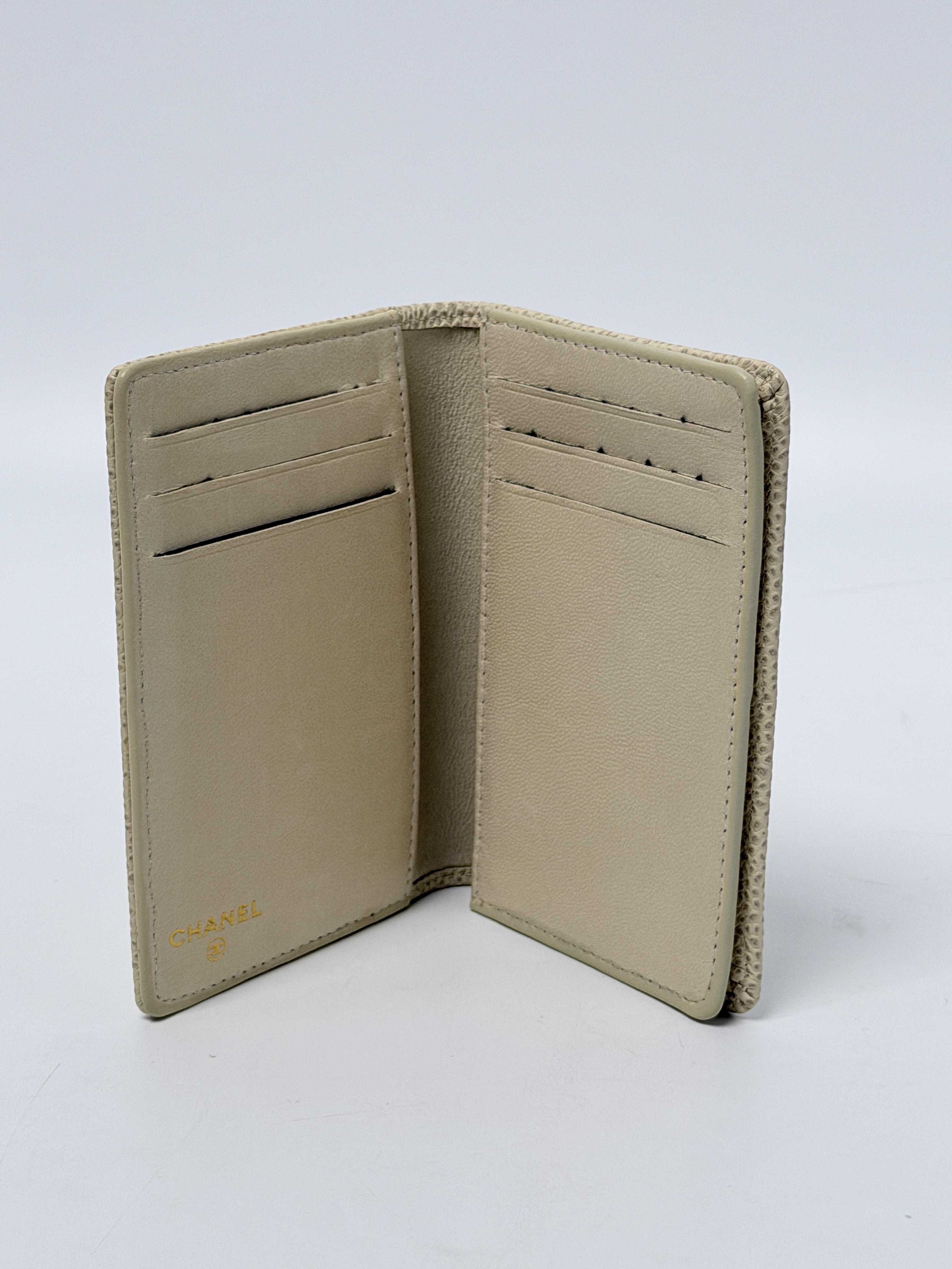 Vintage Beige Caviar Stitched CC Bifold Card Holder Wallet JP002CC