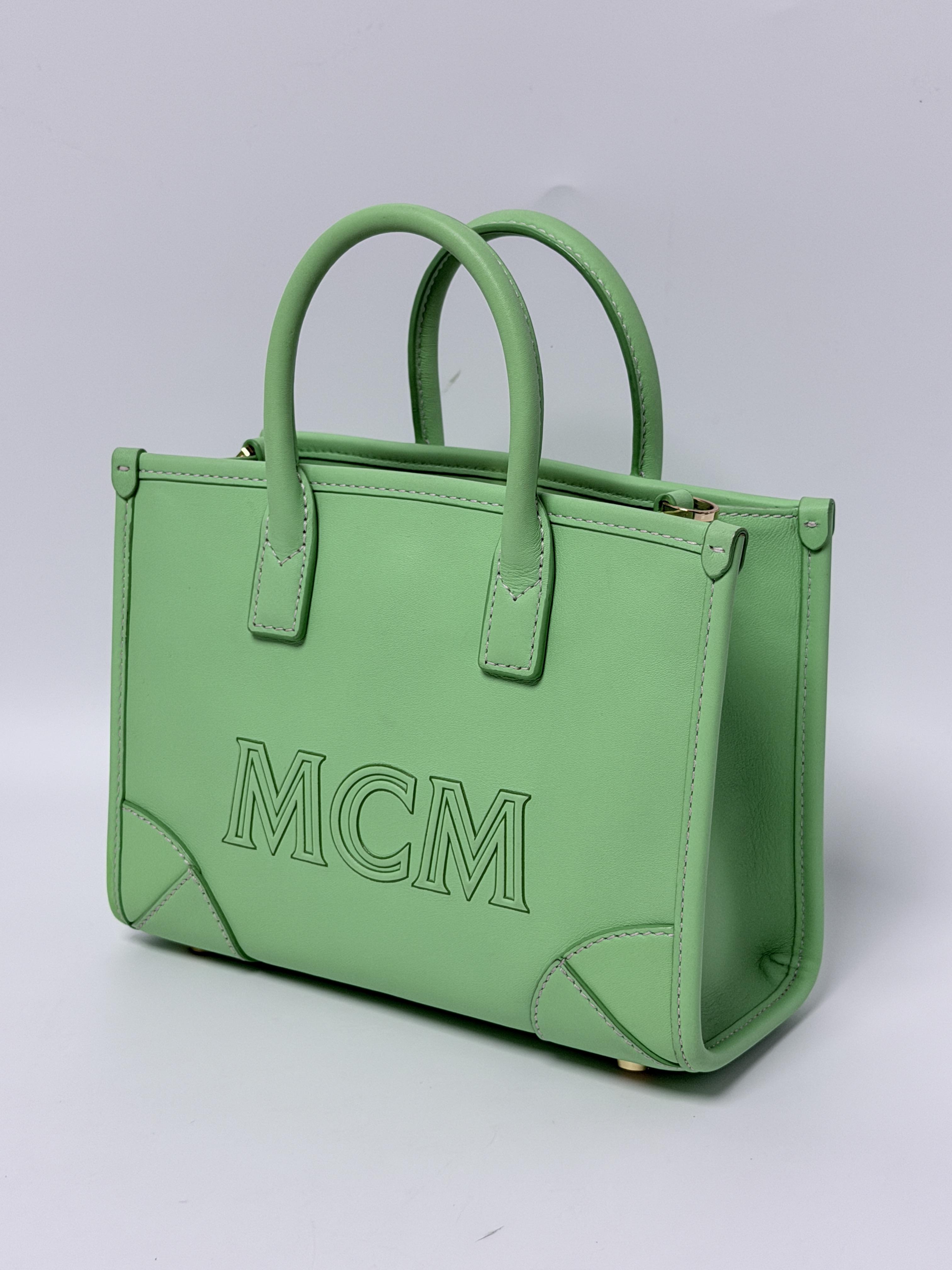Pre-owned MCM Leather Crossbody Bags Summer Green Spanish Calf Mini München Tote Handbag Crossbody Bag JD162MCM