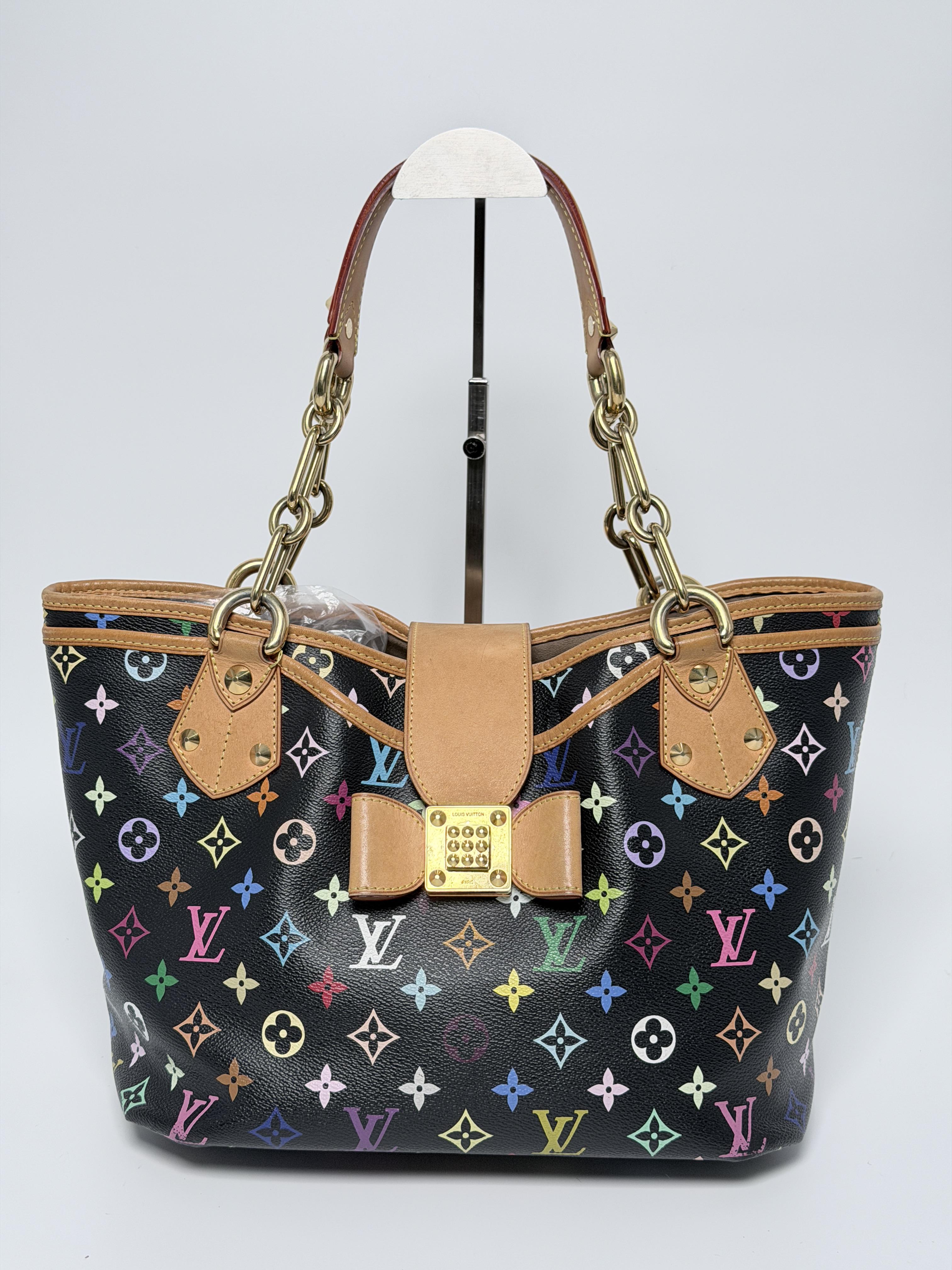 Pre-owned Louis Vuitton Canvas Shoulder Bags Authentic Black Monogram Multicolore Annie GM Tote Bag Shoulder Handbag YMLV70