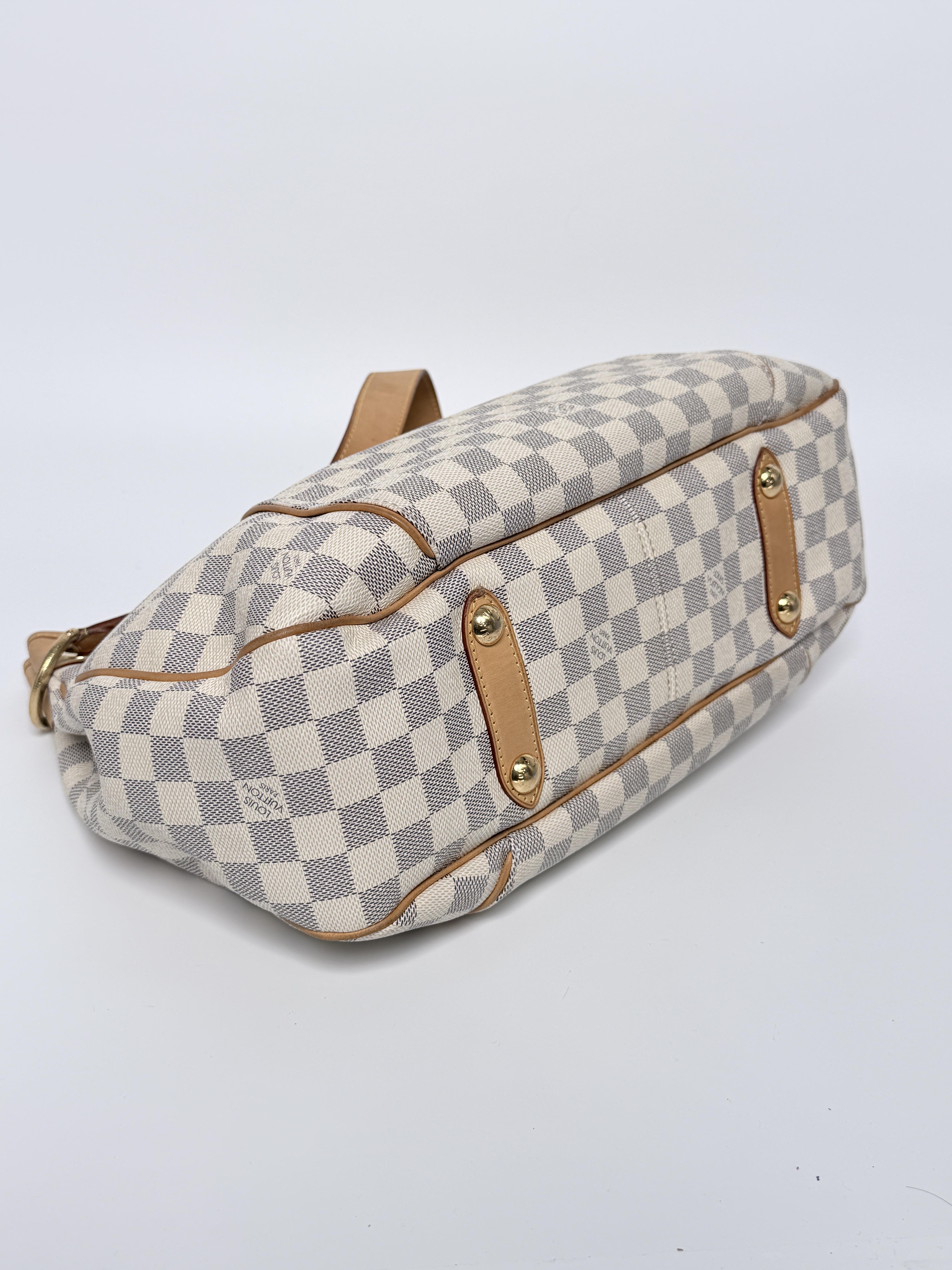 Pre-owned Louis Vuitton Canvas Shoulder Bags Authentic Galliera PM Damier Azur Shoulder Bag White Hobo Handbag YMLV111