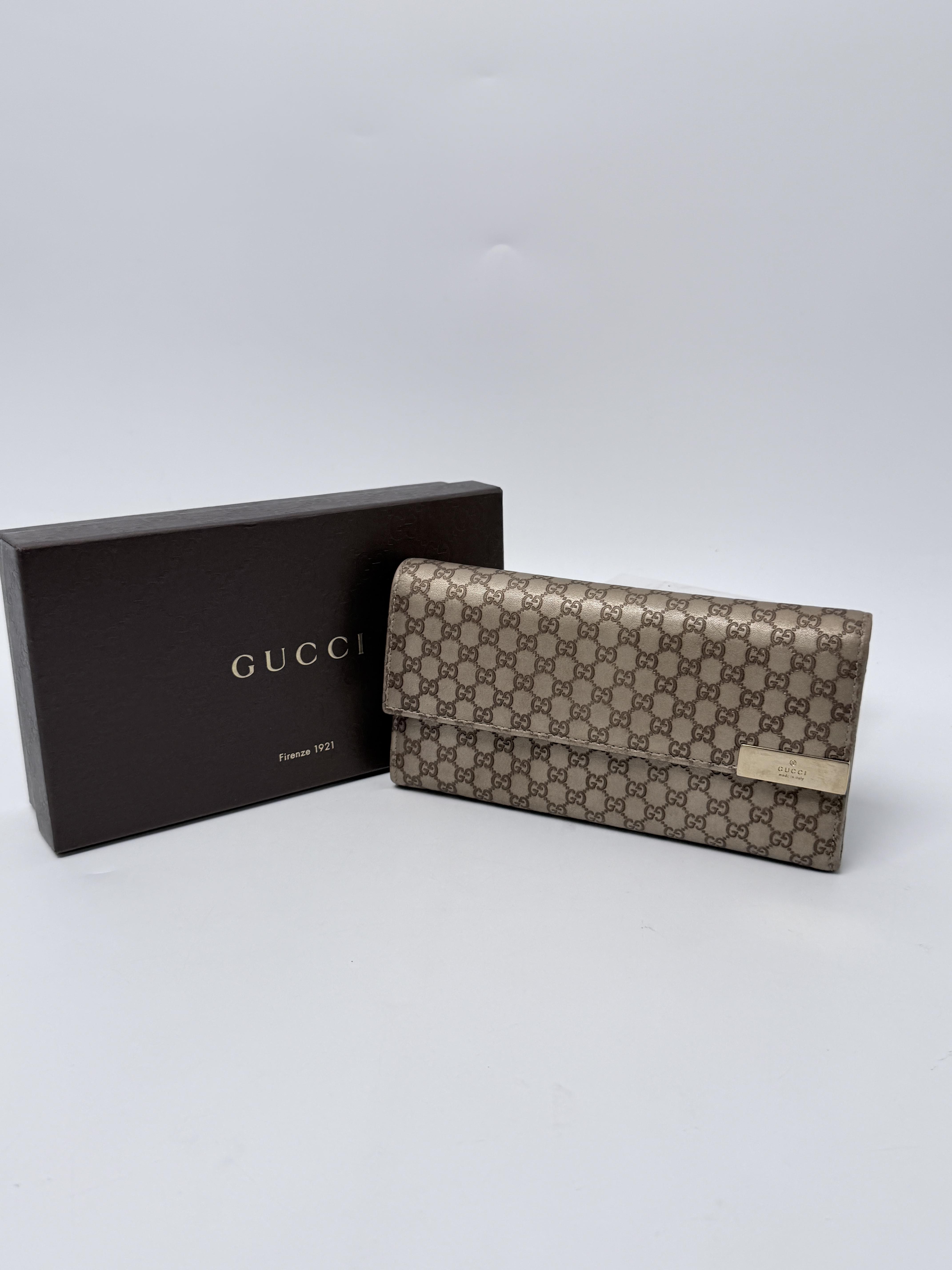 Metal Bar GG Canvas Continental Long Flap Beige Brown JD1547GG