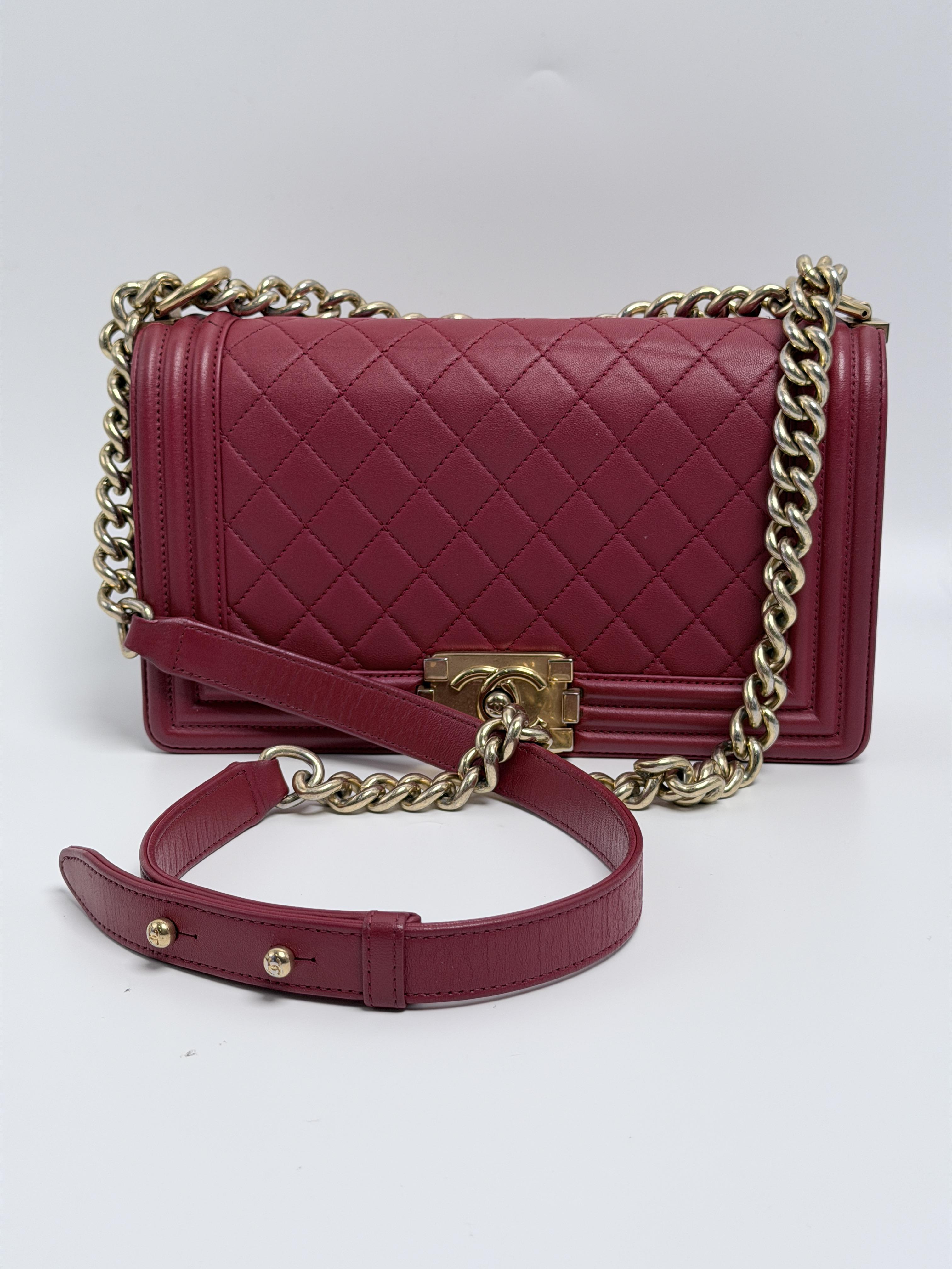 Quilted Lambskin Old Medium Boy Flap Shoulder Bag Dark Red JE452CC
